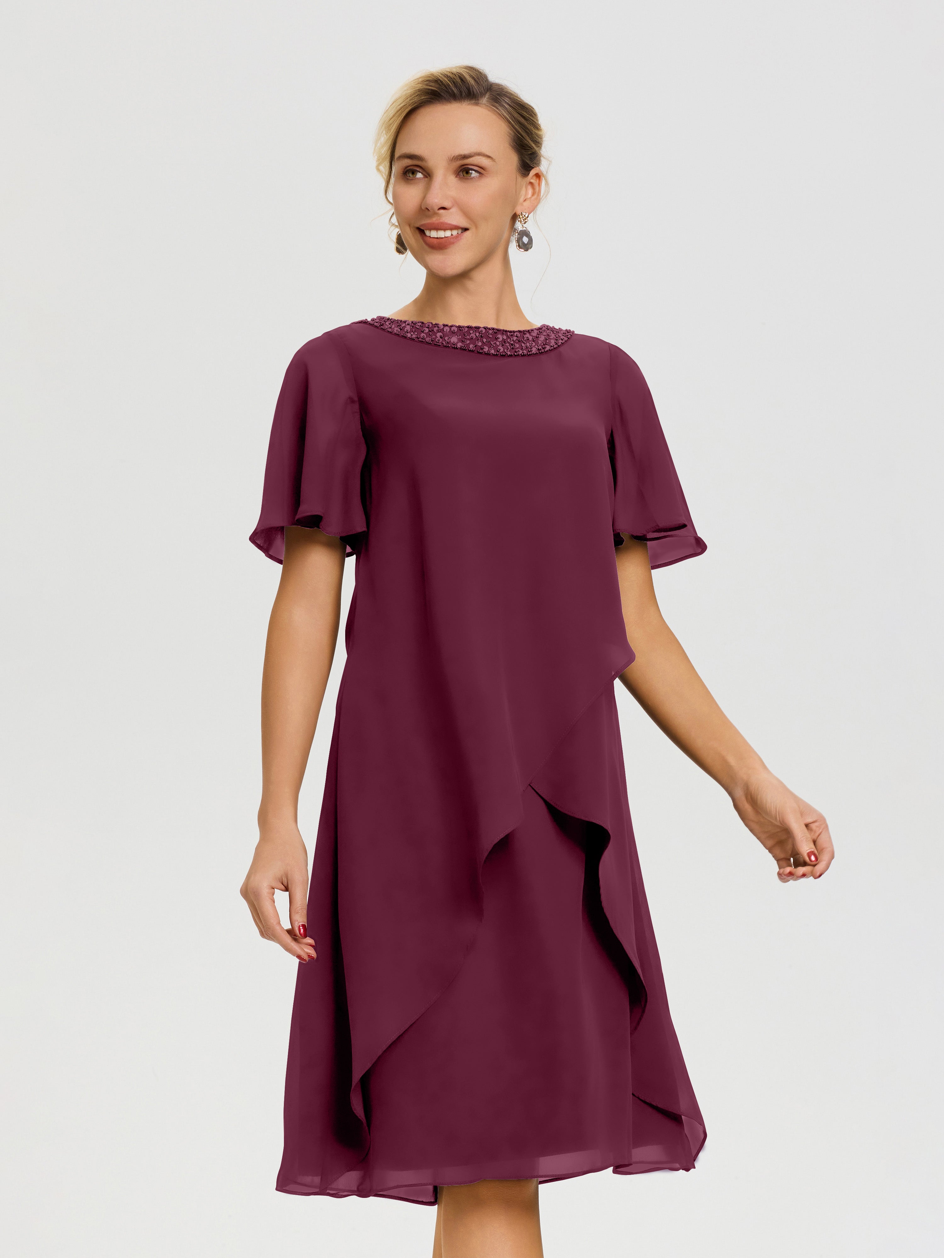 Robe Pour Mère De La Mariée Mure Col Rond Mancherons Mousseline Robe Mariage Mère Du Marié