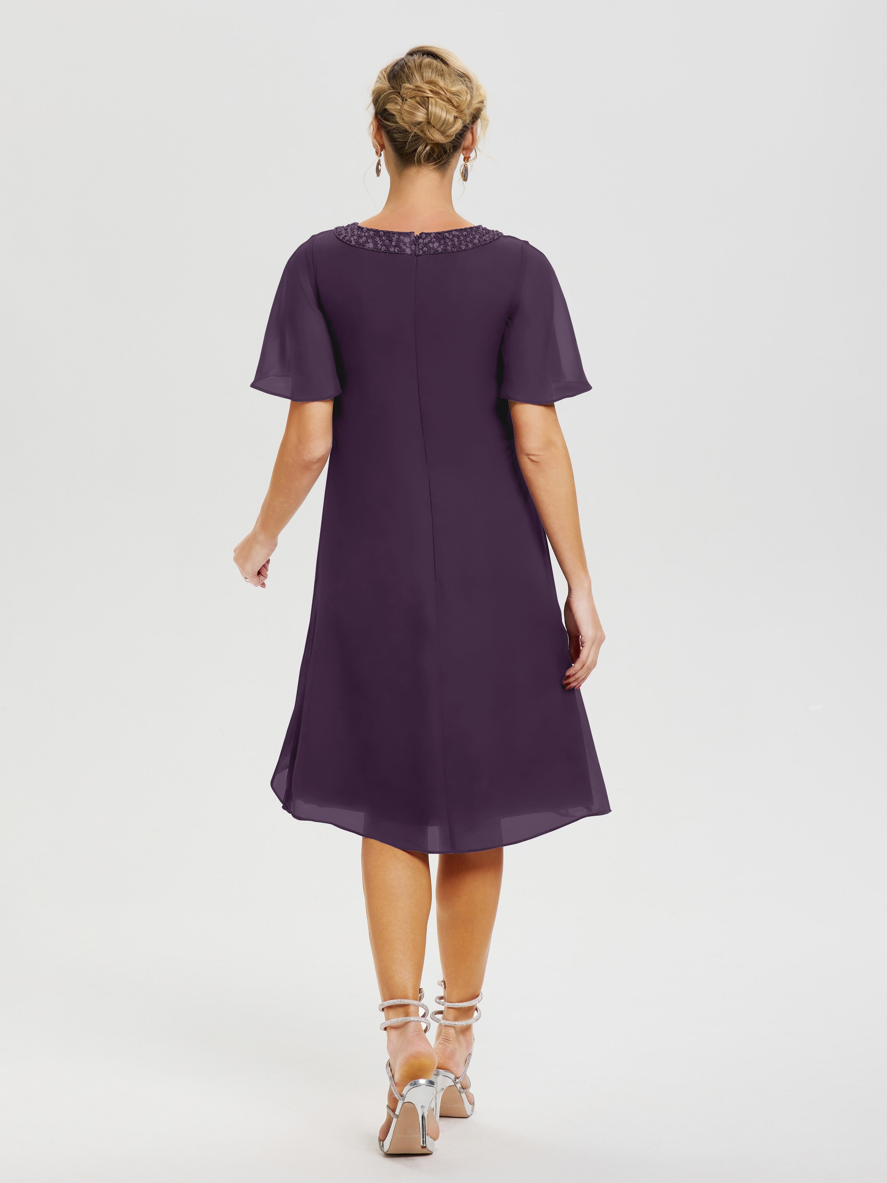 Robe Pour Mère De La Mariée Plum Col Rond Mancherons Mousseline Robe Mariage Mère Du Marié