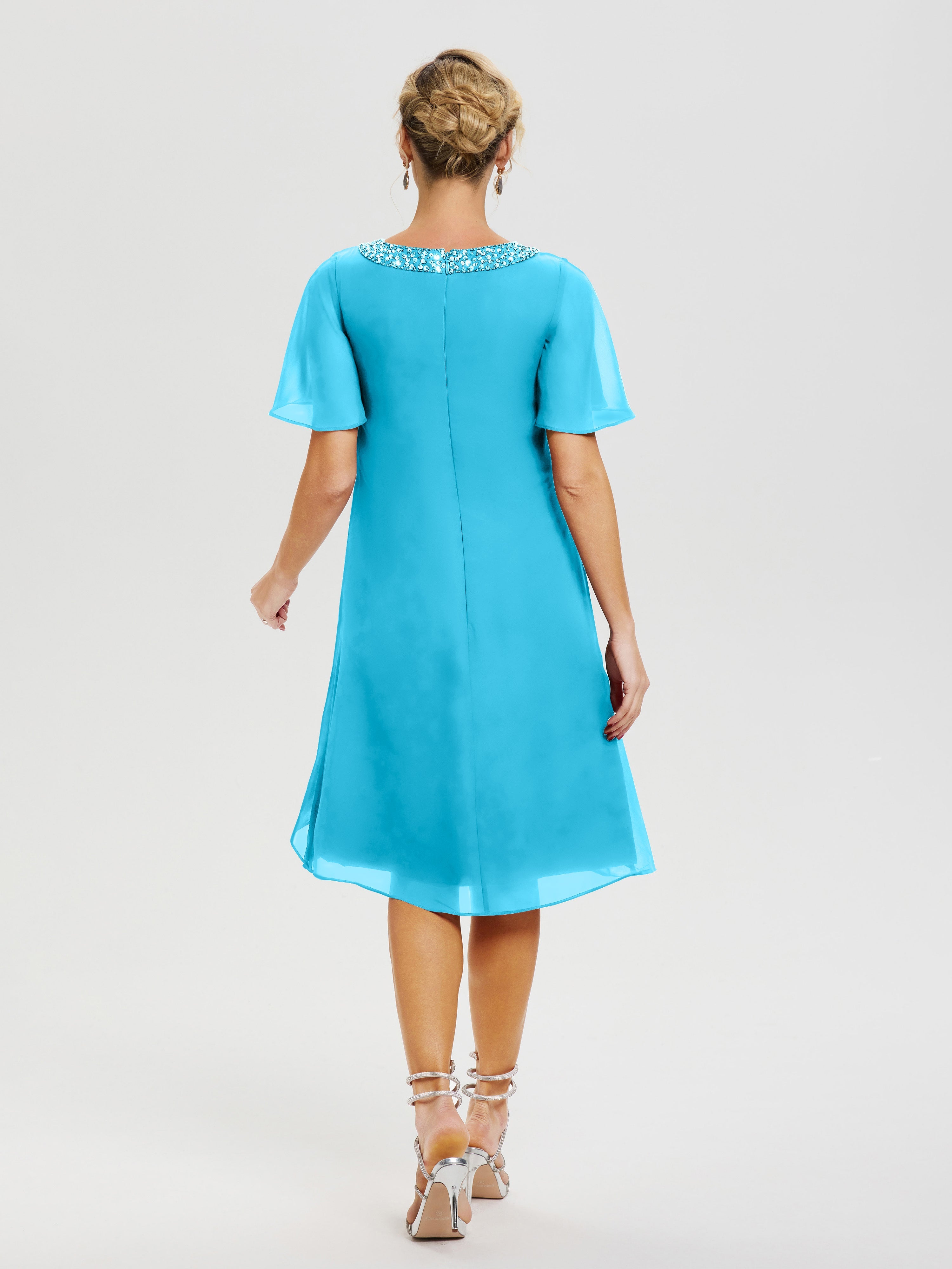 Robe Pour Mère De La Mariée Piscine Col Rond Mancherons Mousseline Robe Mariage Mère Du Marié