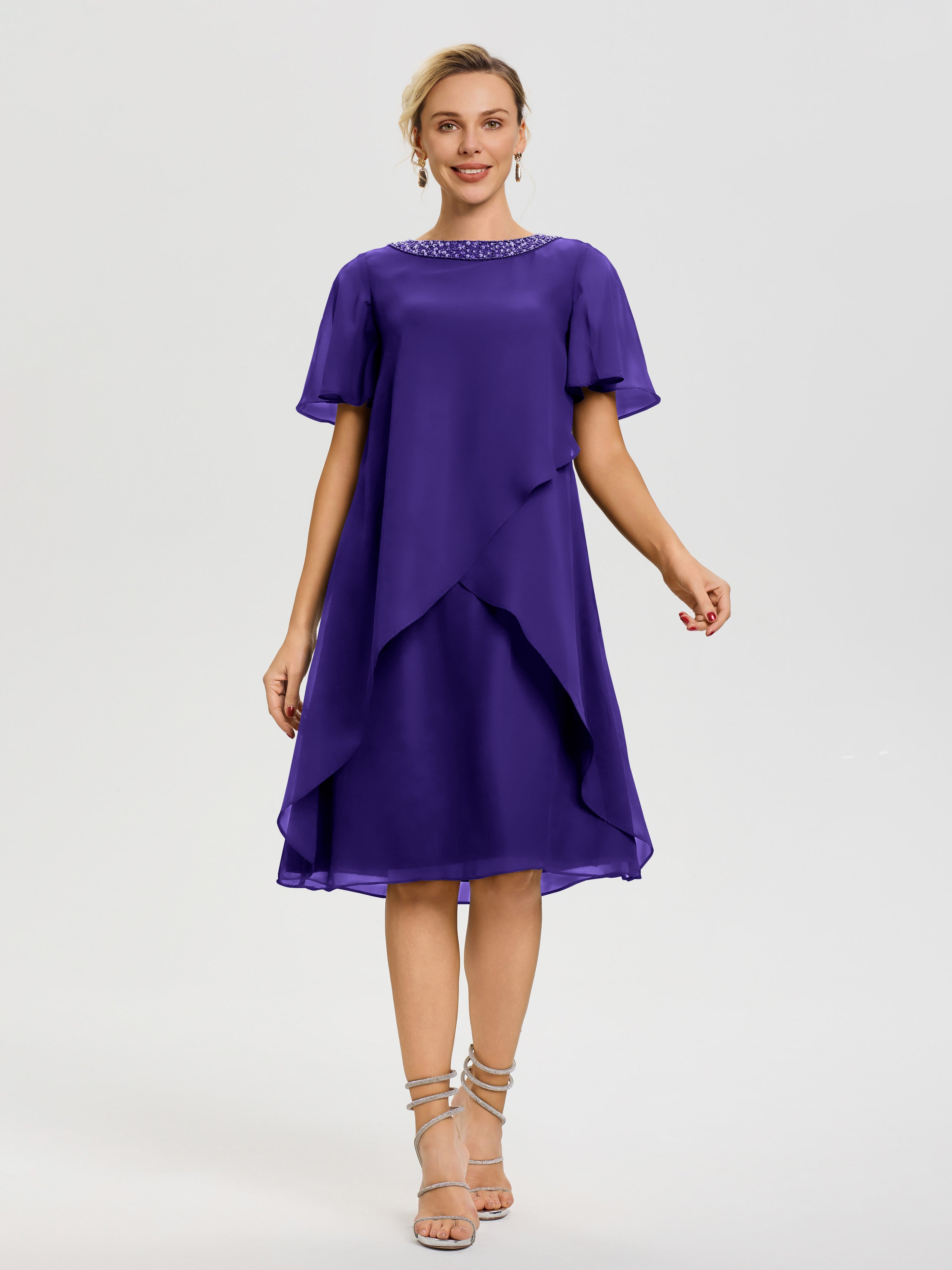 Robe Pour Mère De La Mariée Régence Col Rond Mancherons Mousseline Robe Mariage Mère Du Marié