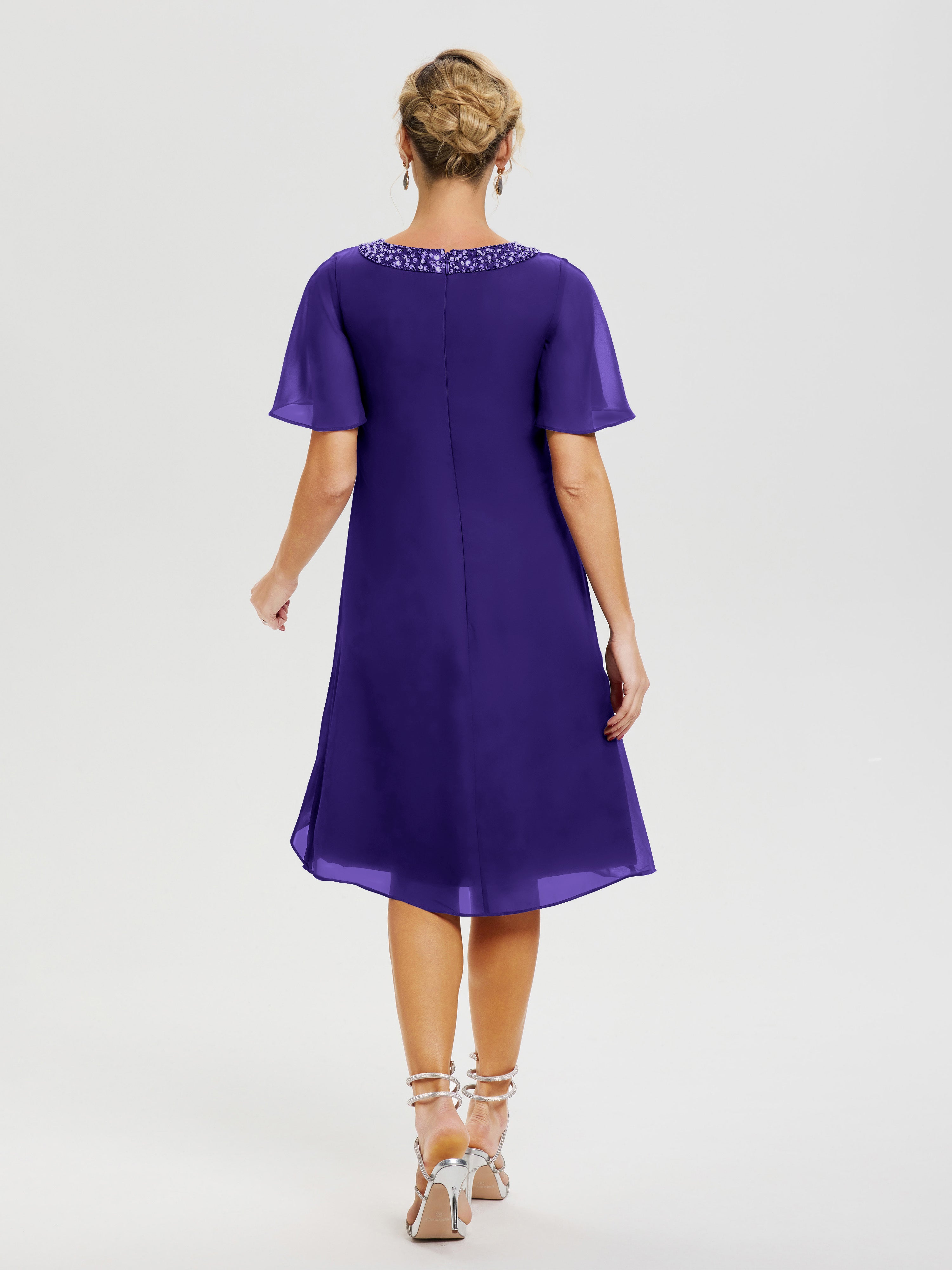 Robe Pour Mère De La Mariée Régence Col Rond Mancherons Mousseline Robe Mariage Mère Du Marié