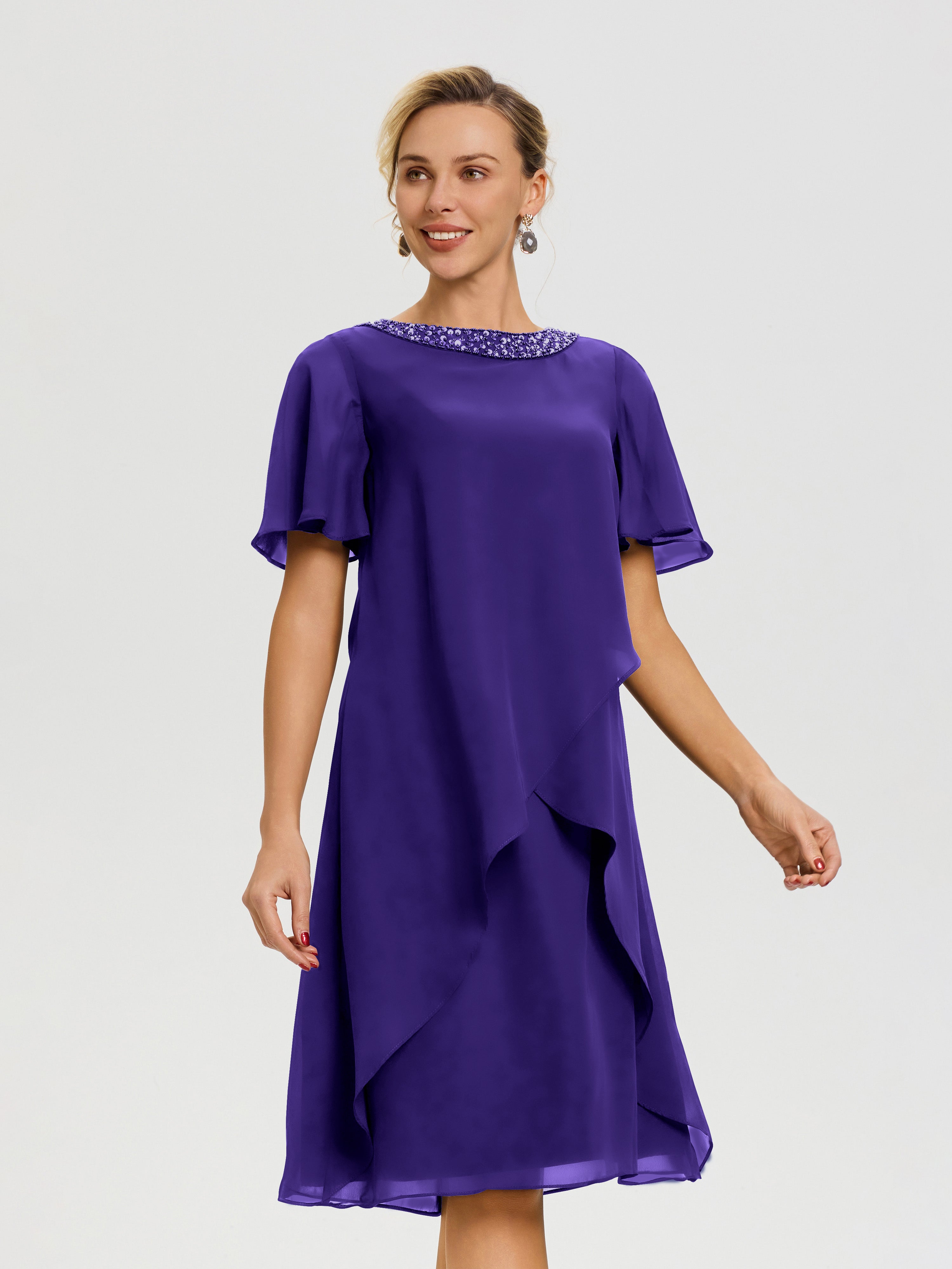 Robe Pour Mère De La Mariée Régence Col Rond Mancherons Mousseline Robe Mariage Mère Du Marié