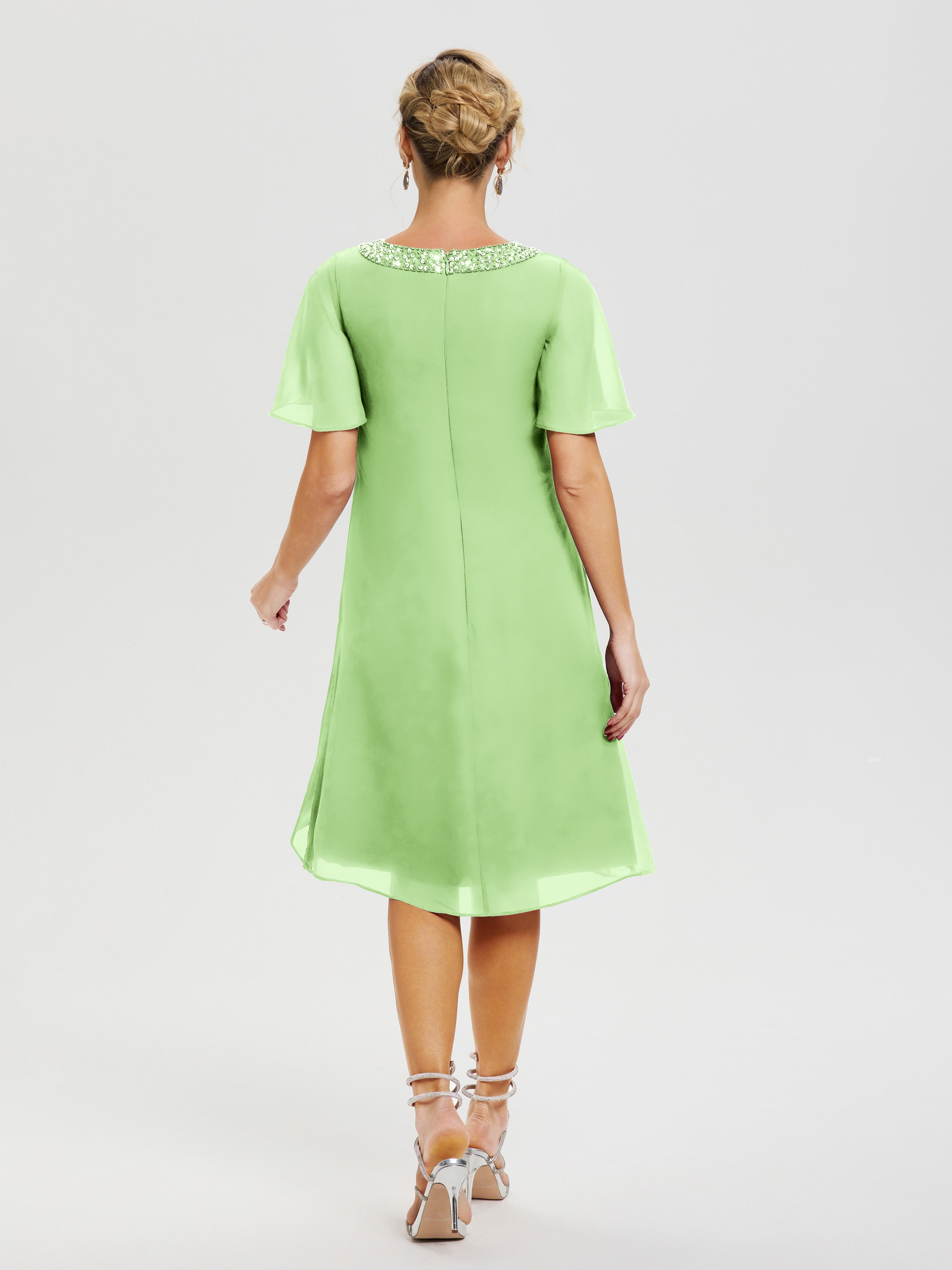 Robes Pour La Mère De La Mariée Sauge Col Rond Mancherons Mousseline Robe Mariage Mère Du Marié