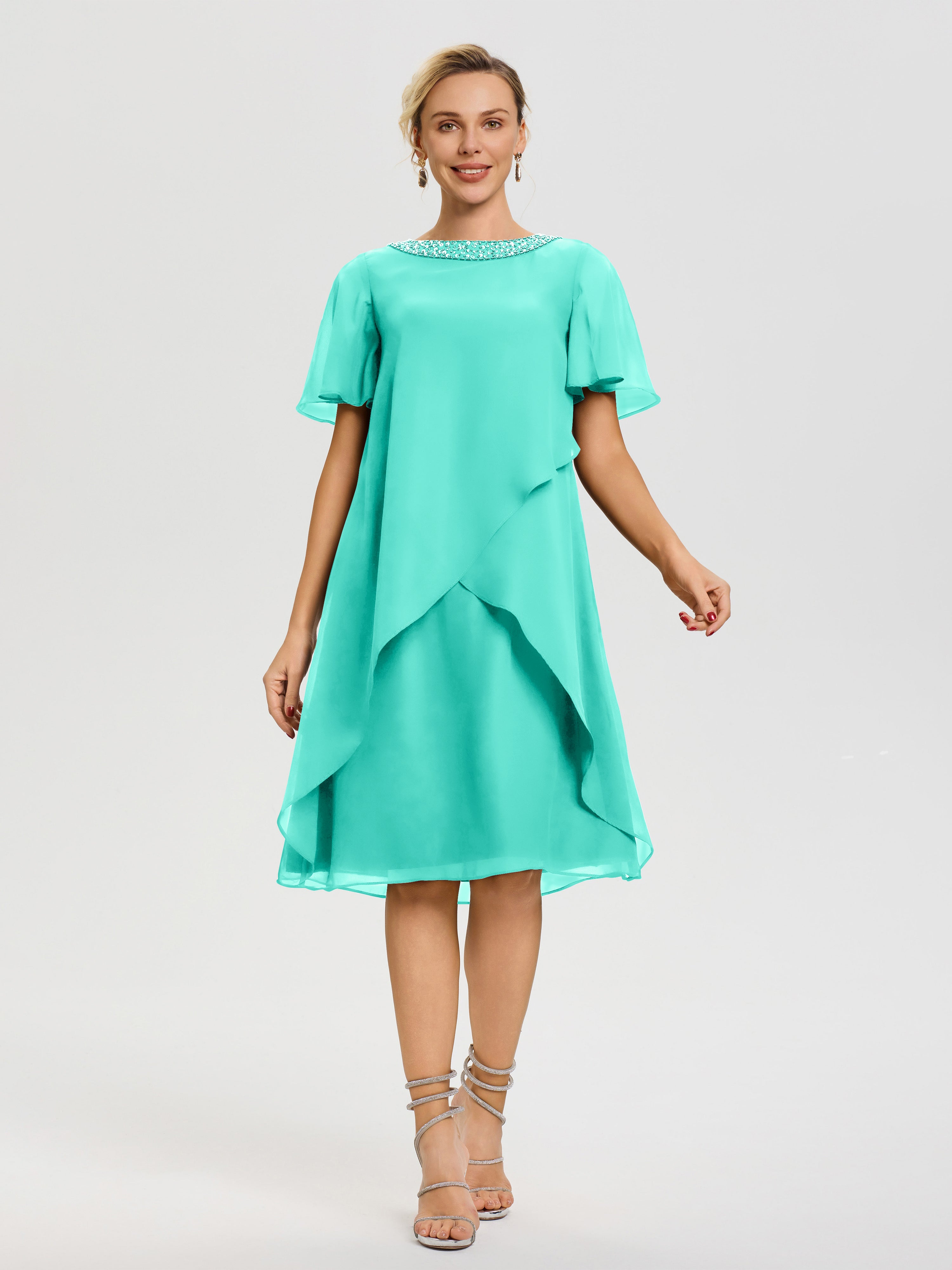 Robes Pour La Mère De La Mariée Spa Col Rond Mancherons Mousseline Robe Mariage Mère Du Marié