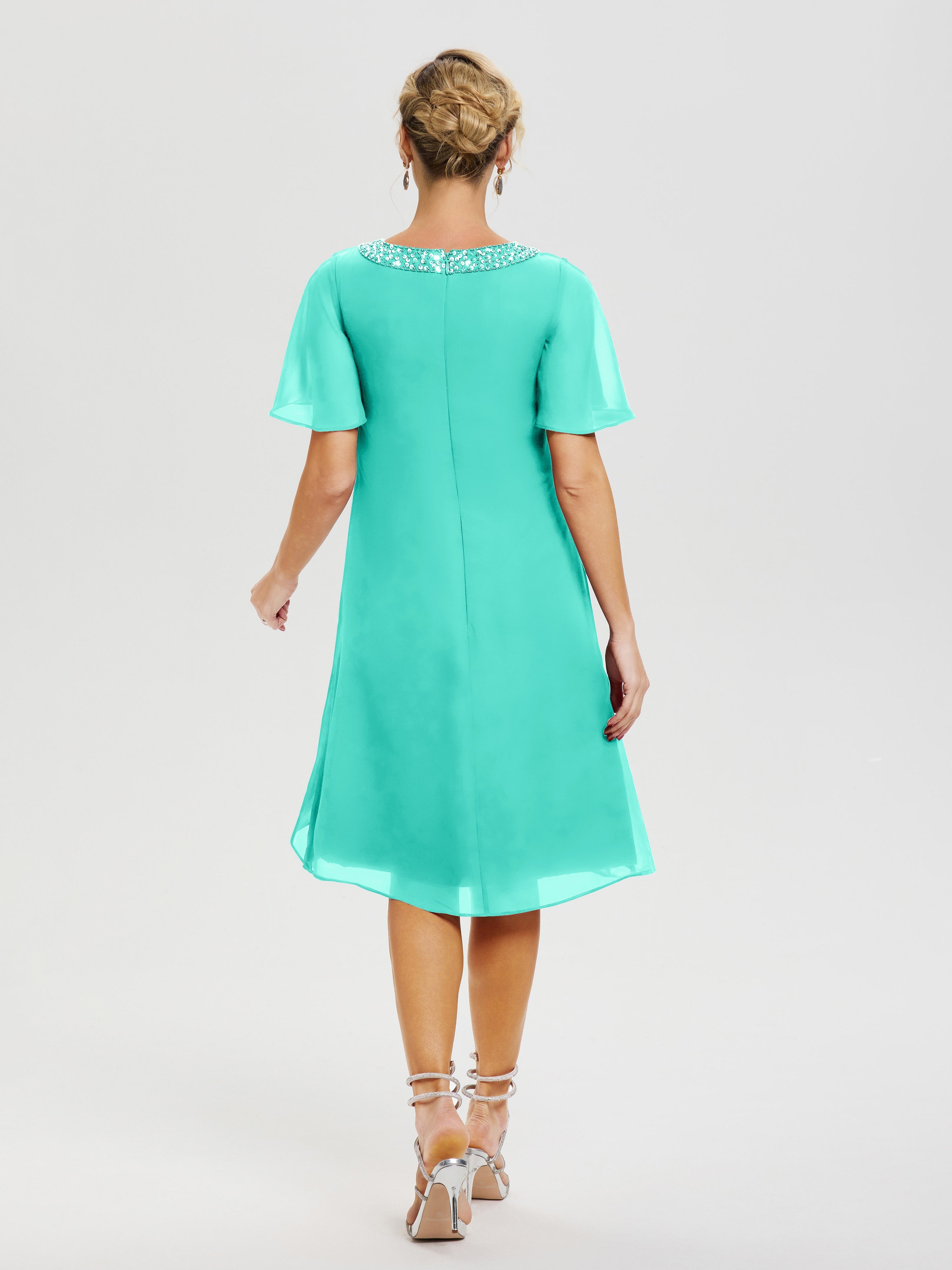 Robes Pour La Mère De La Mariée Spa Col Rond Mancherons Mousseline Robe Mariage Mère Du Marié