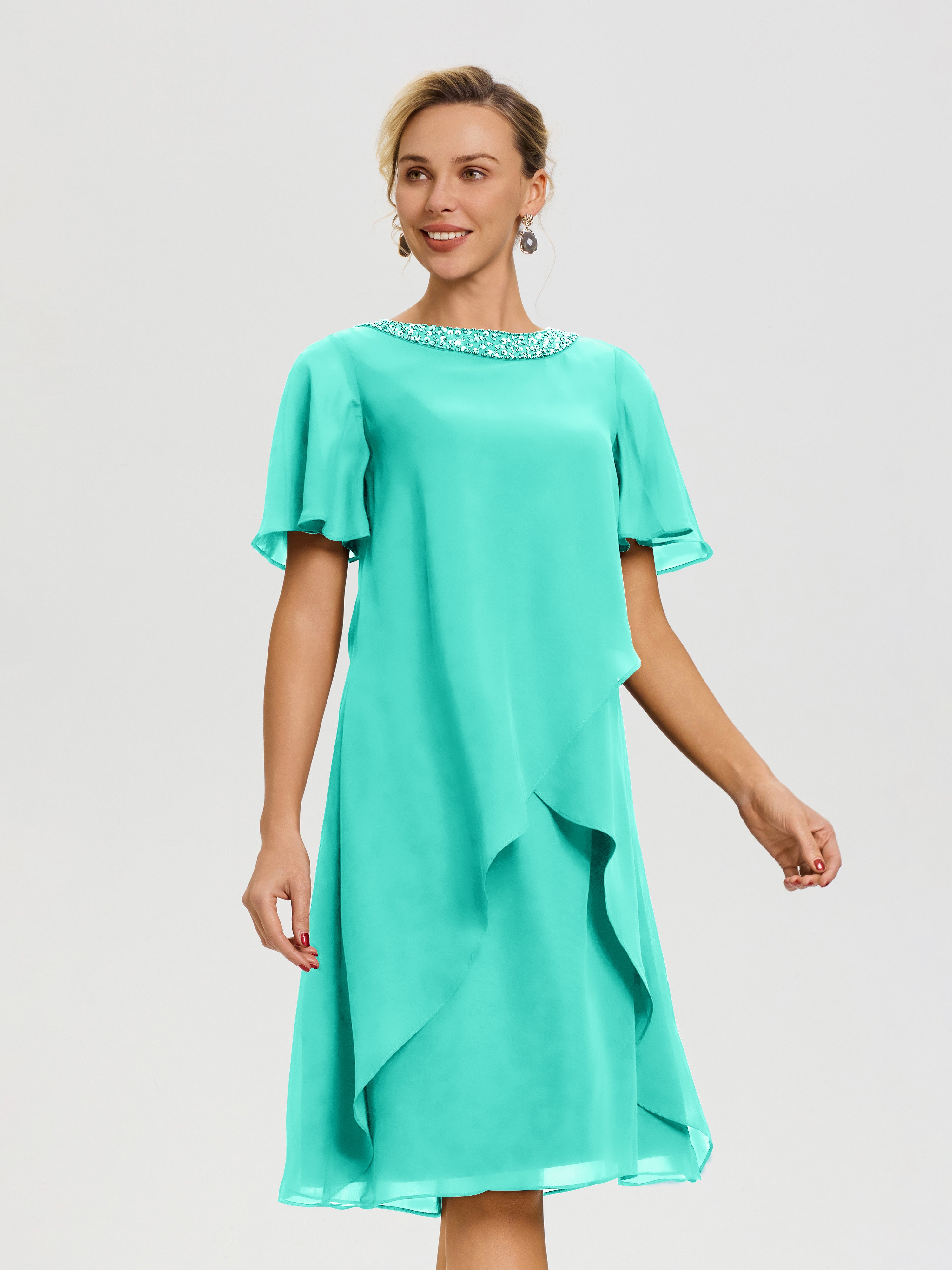 Robes Pour La Mère De La Mariée Spa Col Rond Mancherons Mousseline Robe Mariage Mère Du Marié
