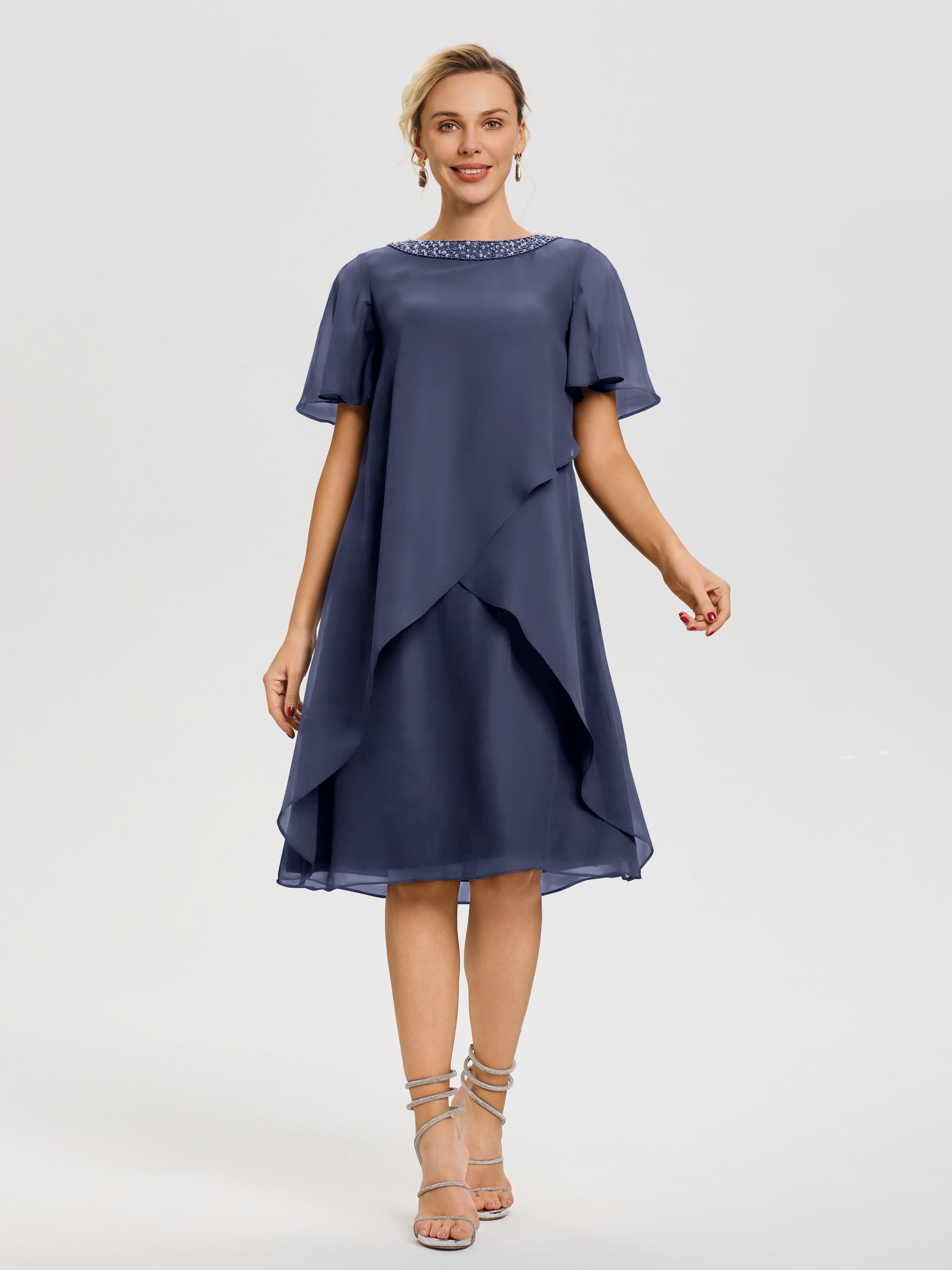 Robe Pour Mariage Mère Du Marié Orageux Col Rond Mancherons Mousseline Robe Mariage Mère Du Marié