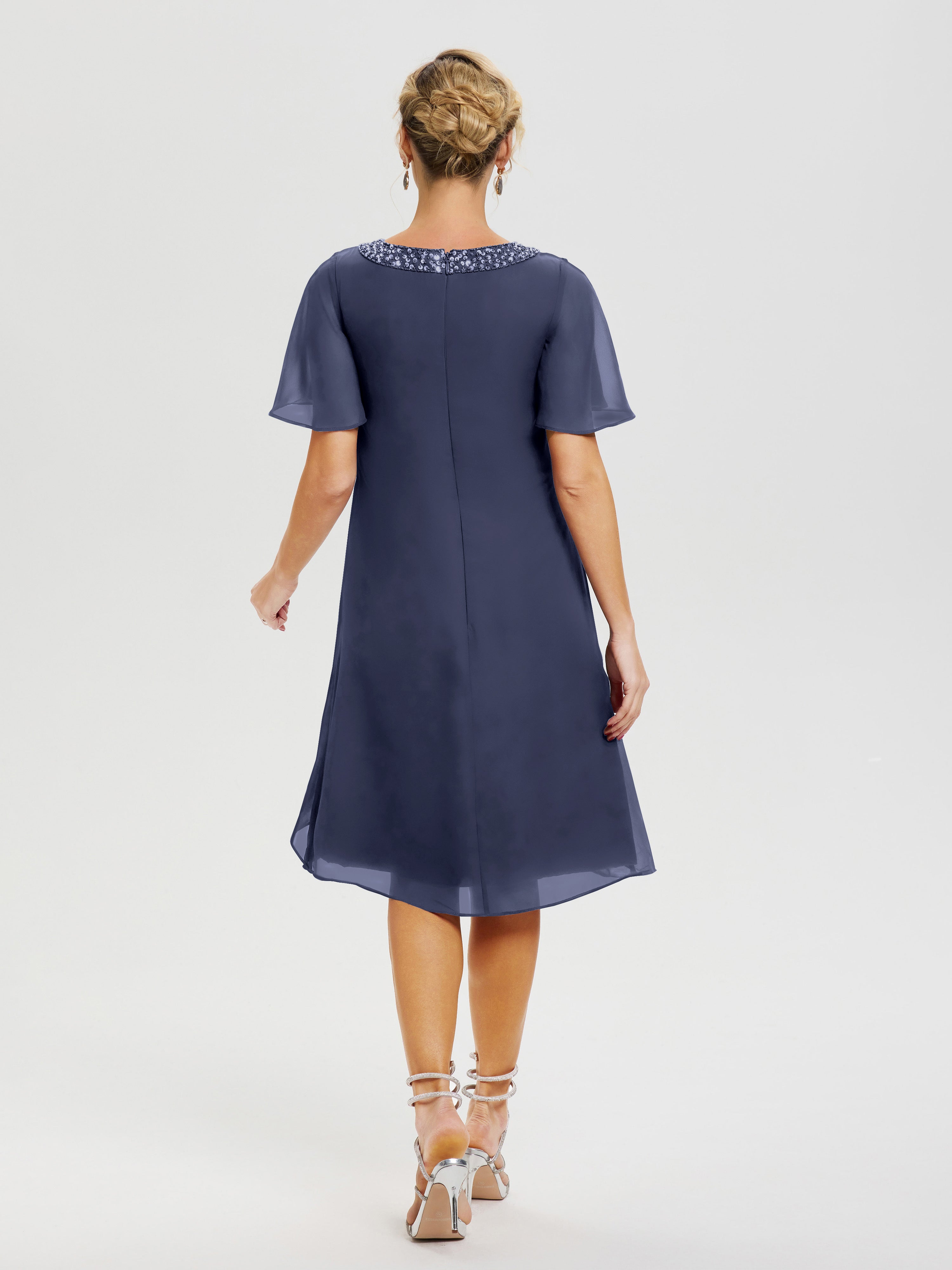 Robe Pour Mariage Mère Du Marié Orageux Col Rond Mancherons Mousseline Robe Mariage Mère Du Marié