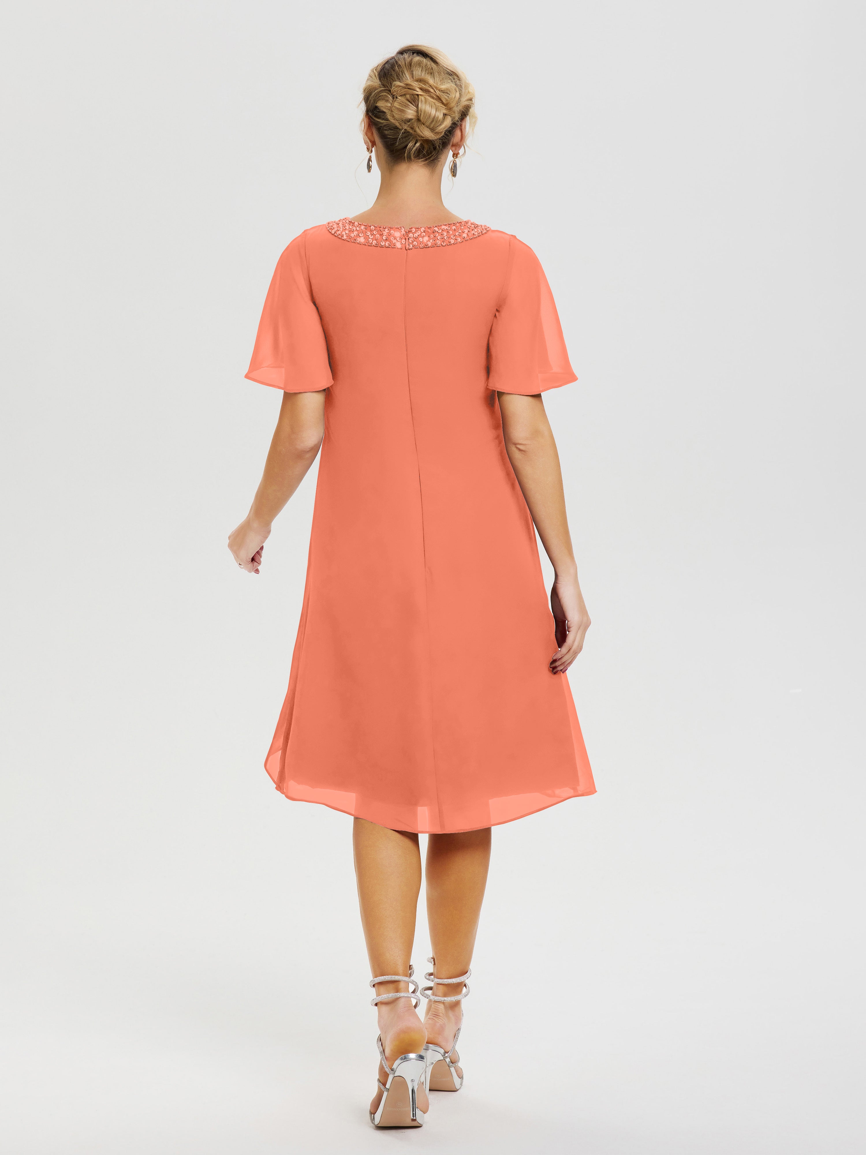 Robe Pour Mariage Mère Du Marié Coucher De Soleil Col Rond Mancherons Mousseline Robe Mariage Mère Du Marié