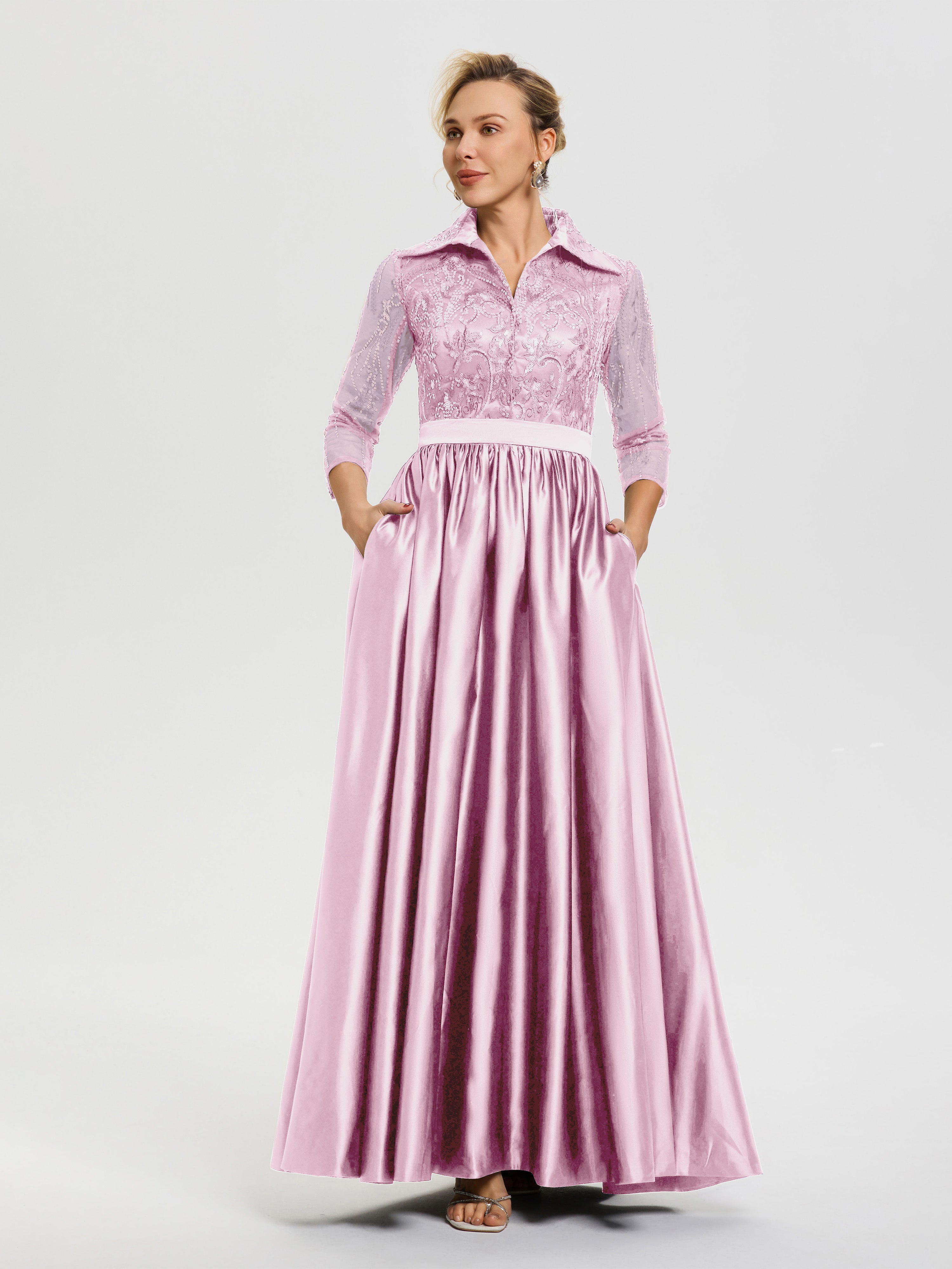 Robe De Mère De Mariée Rose Bonbon Col V Satin & Dentelle Robe Mariage Mère De La Mariée
