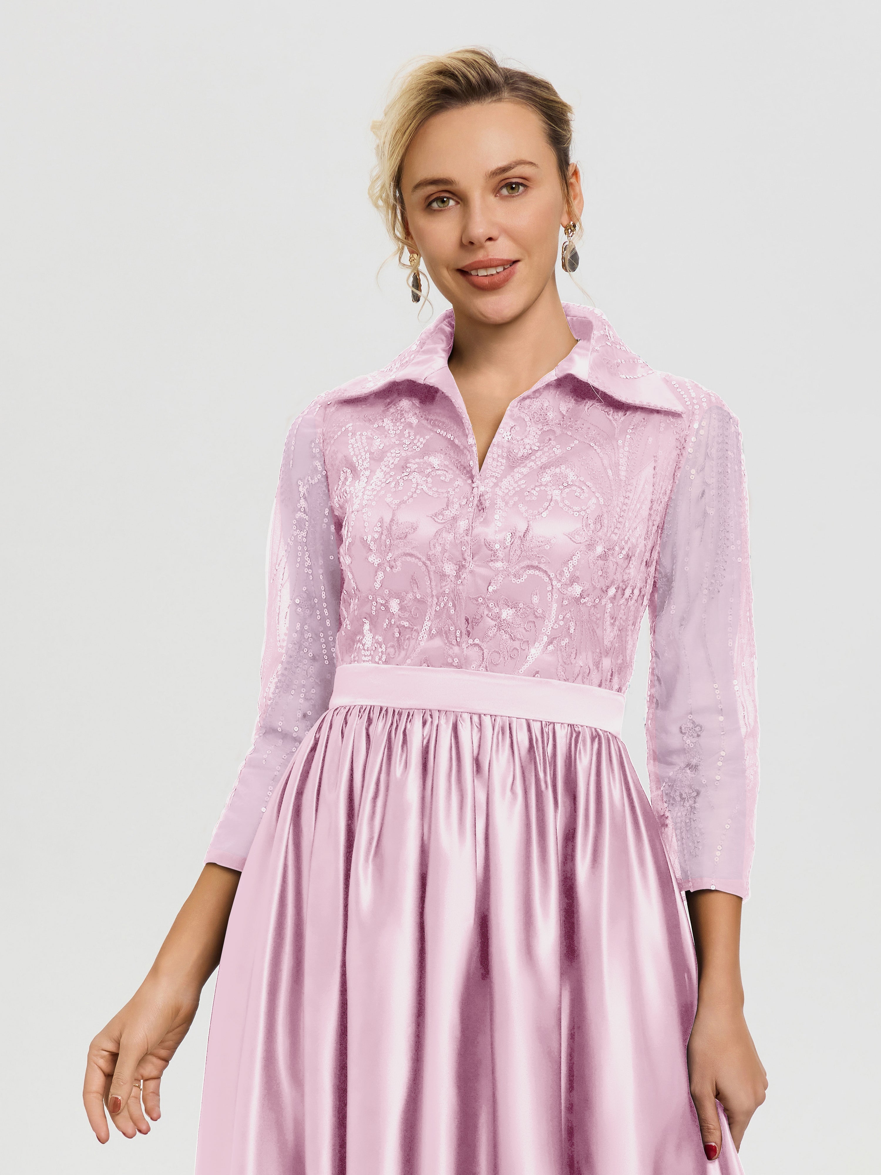 Robe De Mère De Mariée Rose Bonbon Col V Satin & Dentelle Robe Mariage Mère De La Mariée