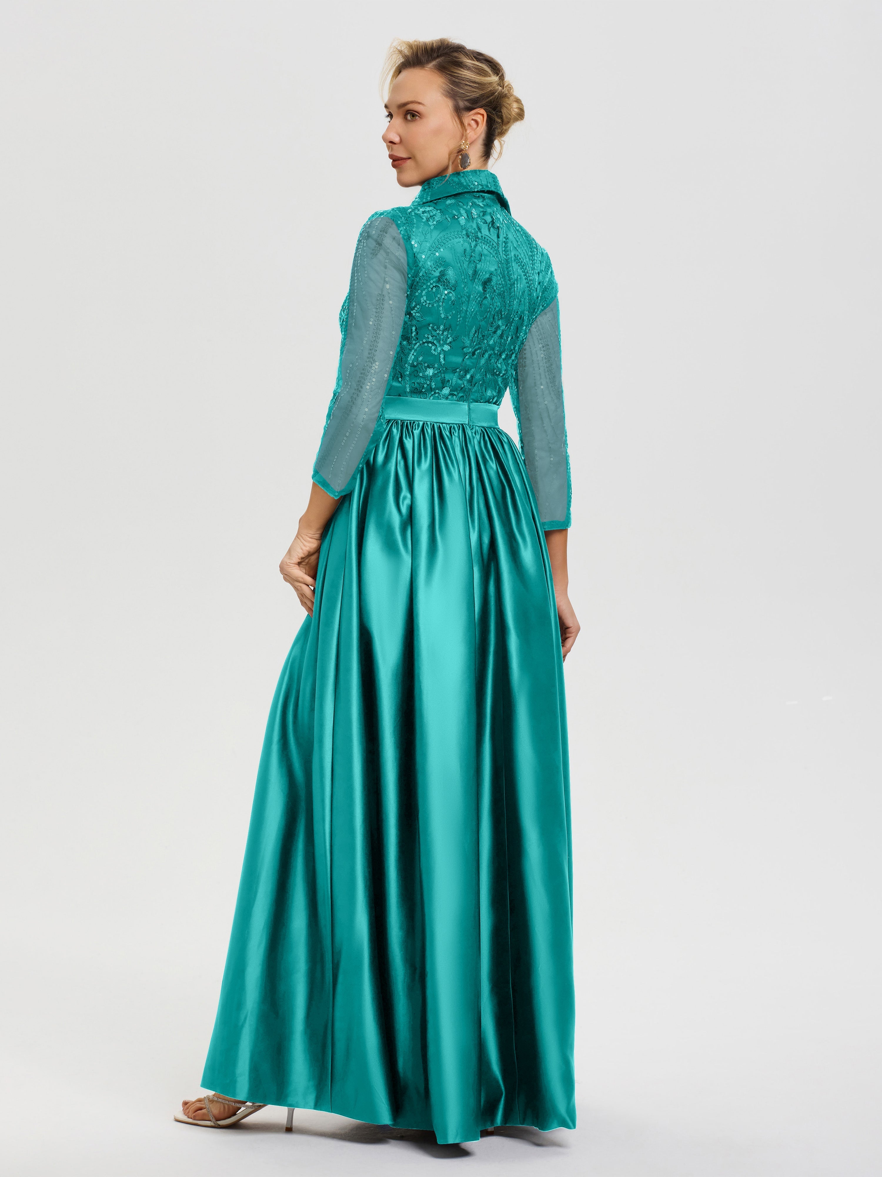 Robe De Mère De Mariée Ivoire Col V Satin & Dentelle Robe Mariage Mère De La Mariée