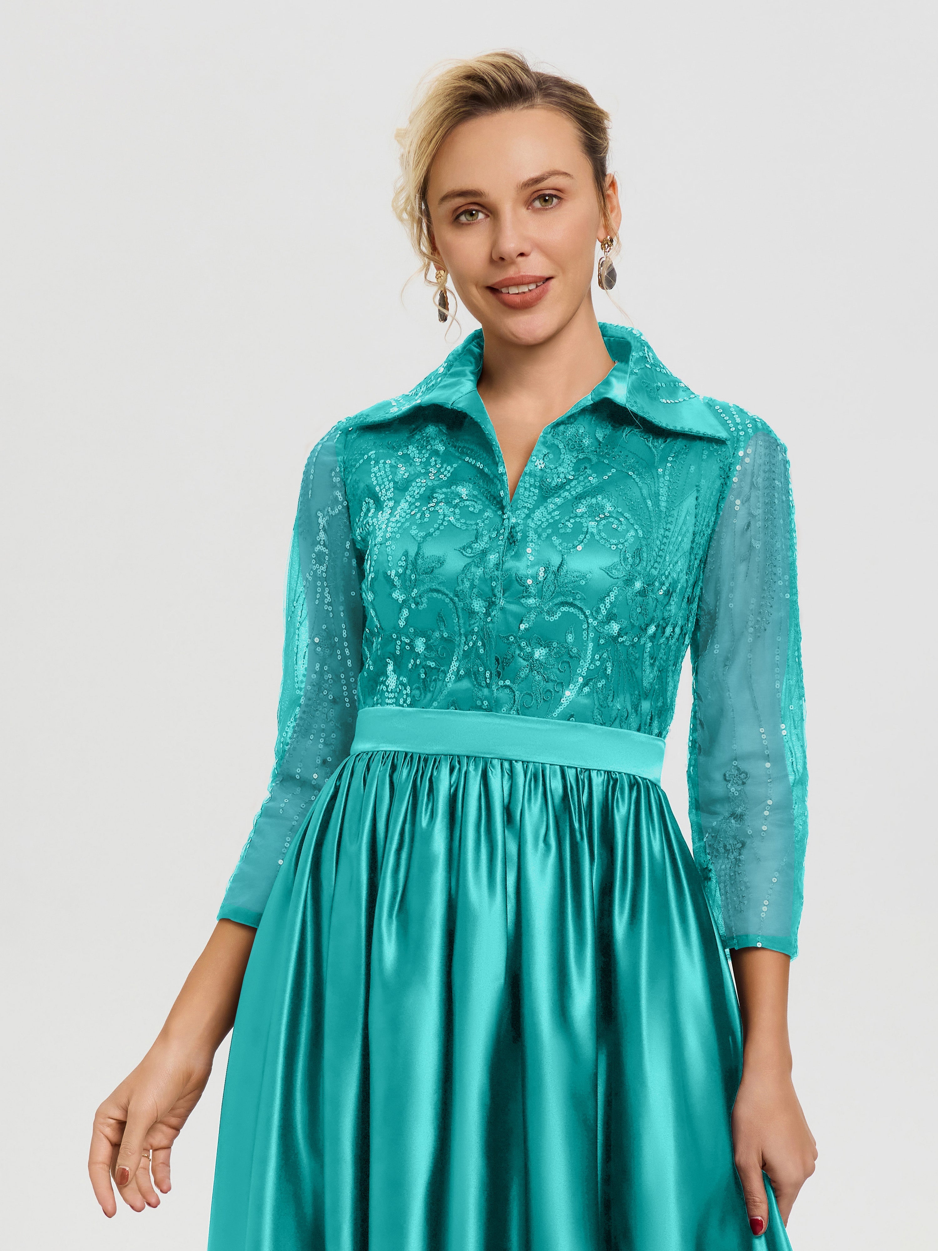 Robe De Mère De Mariée Ivoire Col V Satin & Dentelle Robe Mariage Mère De La Mariée