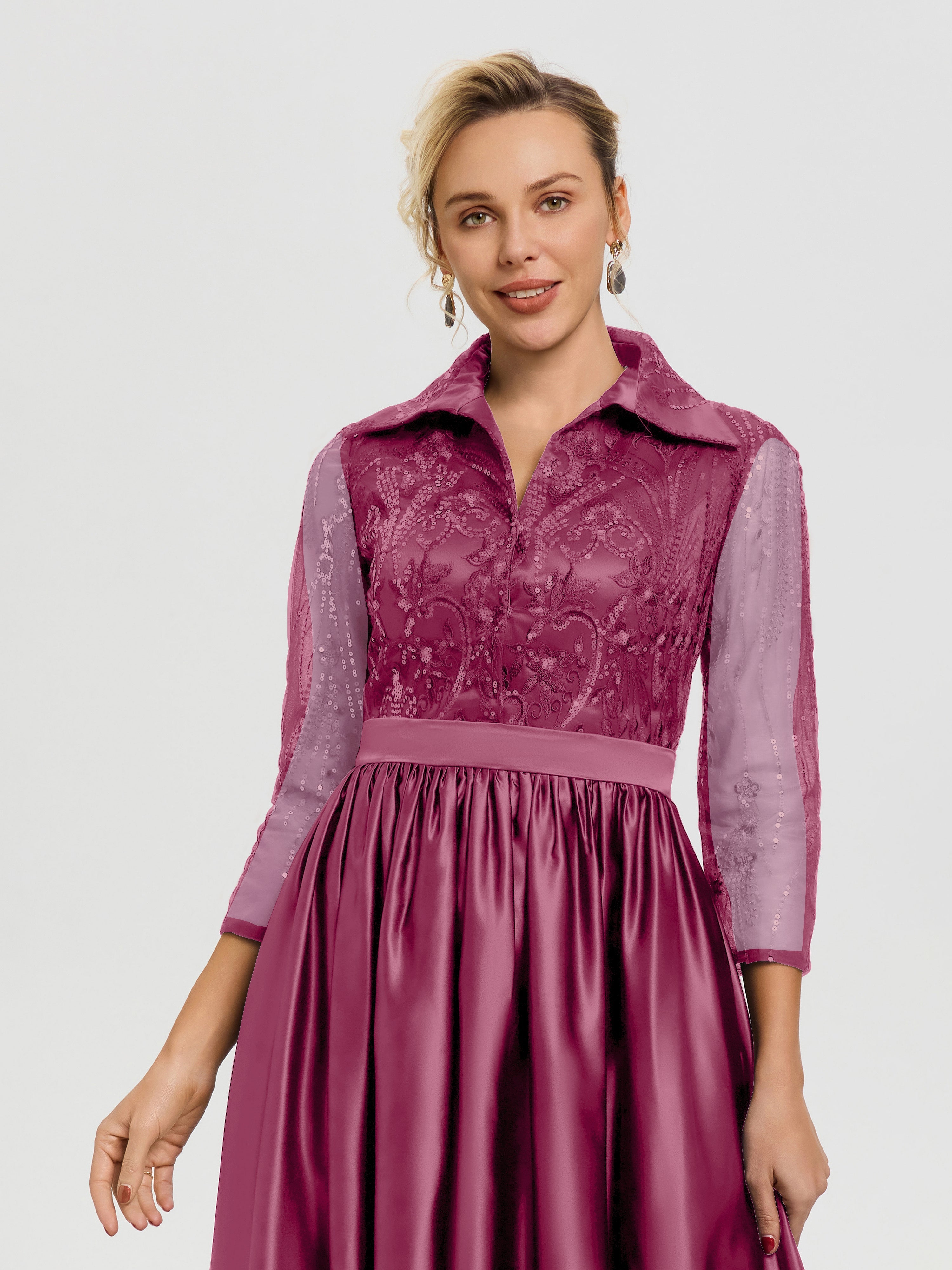 Robe De Mère De Mariée Mure Col V Satin & Dentelle Robe Mariage Mère De La Mariée