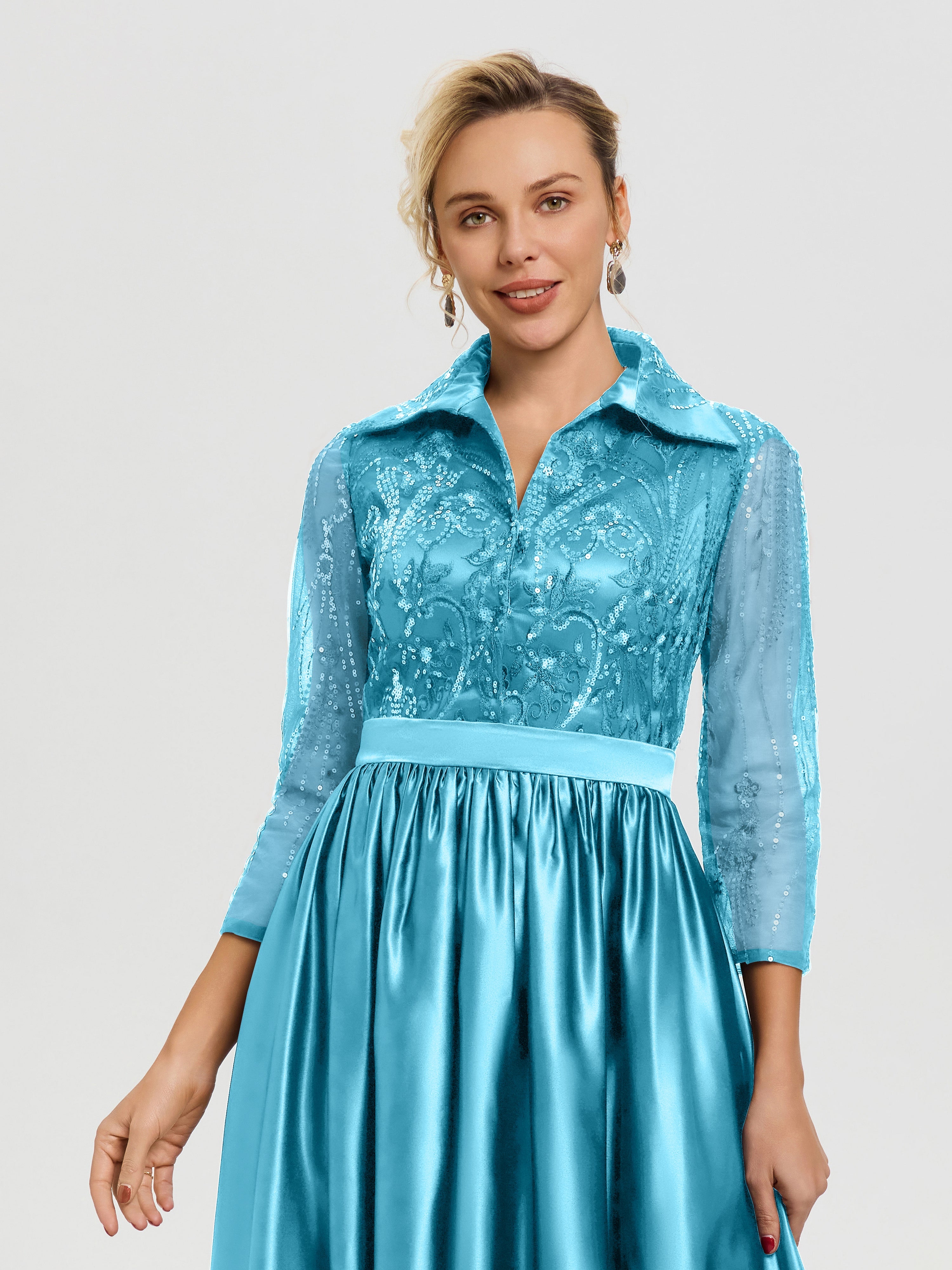 Robe De Mère De Mariée Piscine Col V Satin & Dentelle Robe Mariage Mère De La Mariée