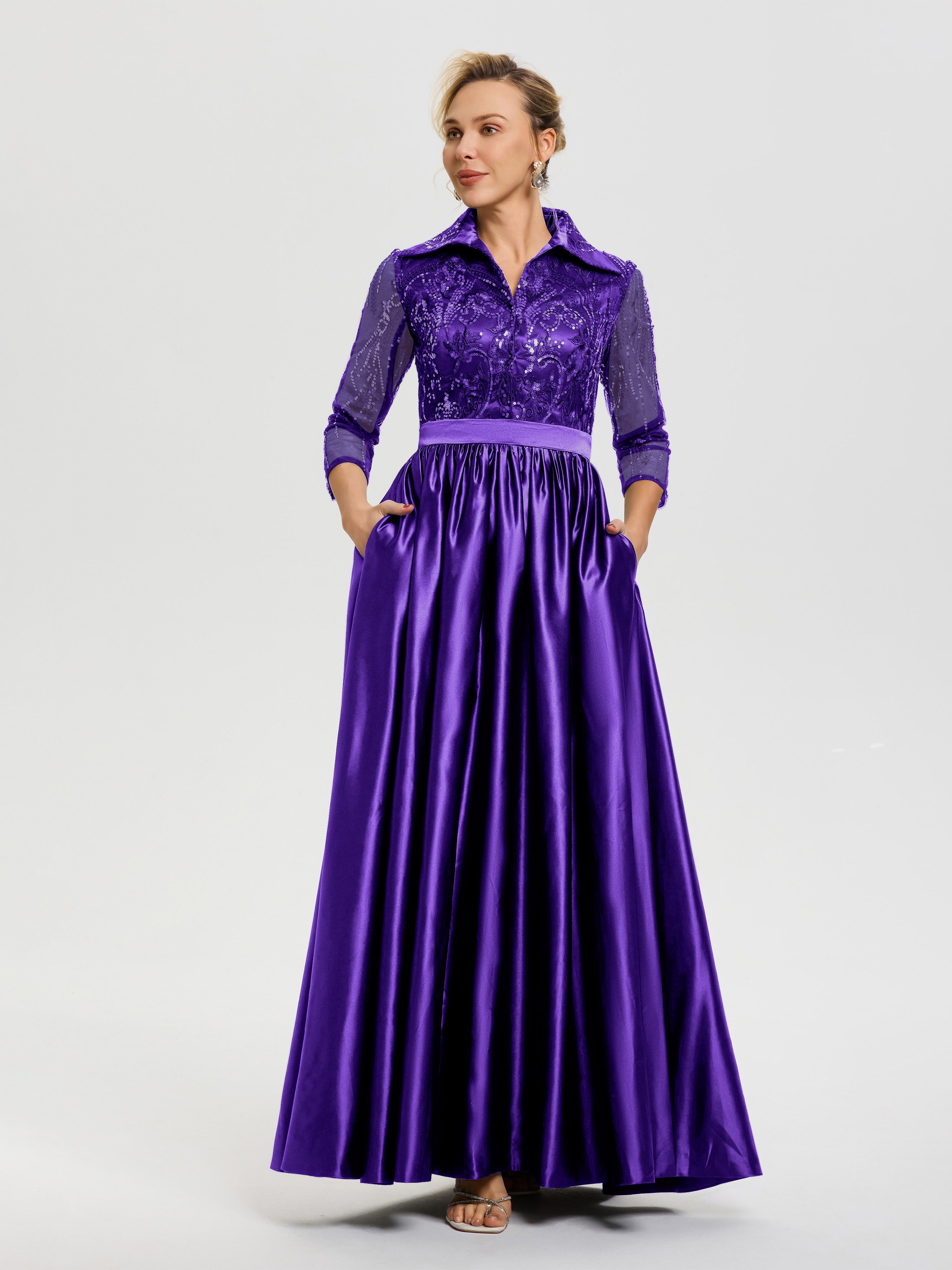 Robe De Mère De Mariée Régence Col V Satin & Dentelle Robe Mariage Mère De La Mariée
