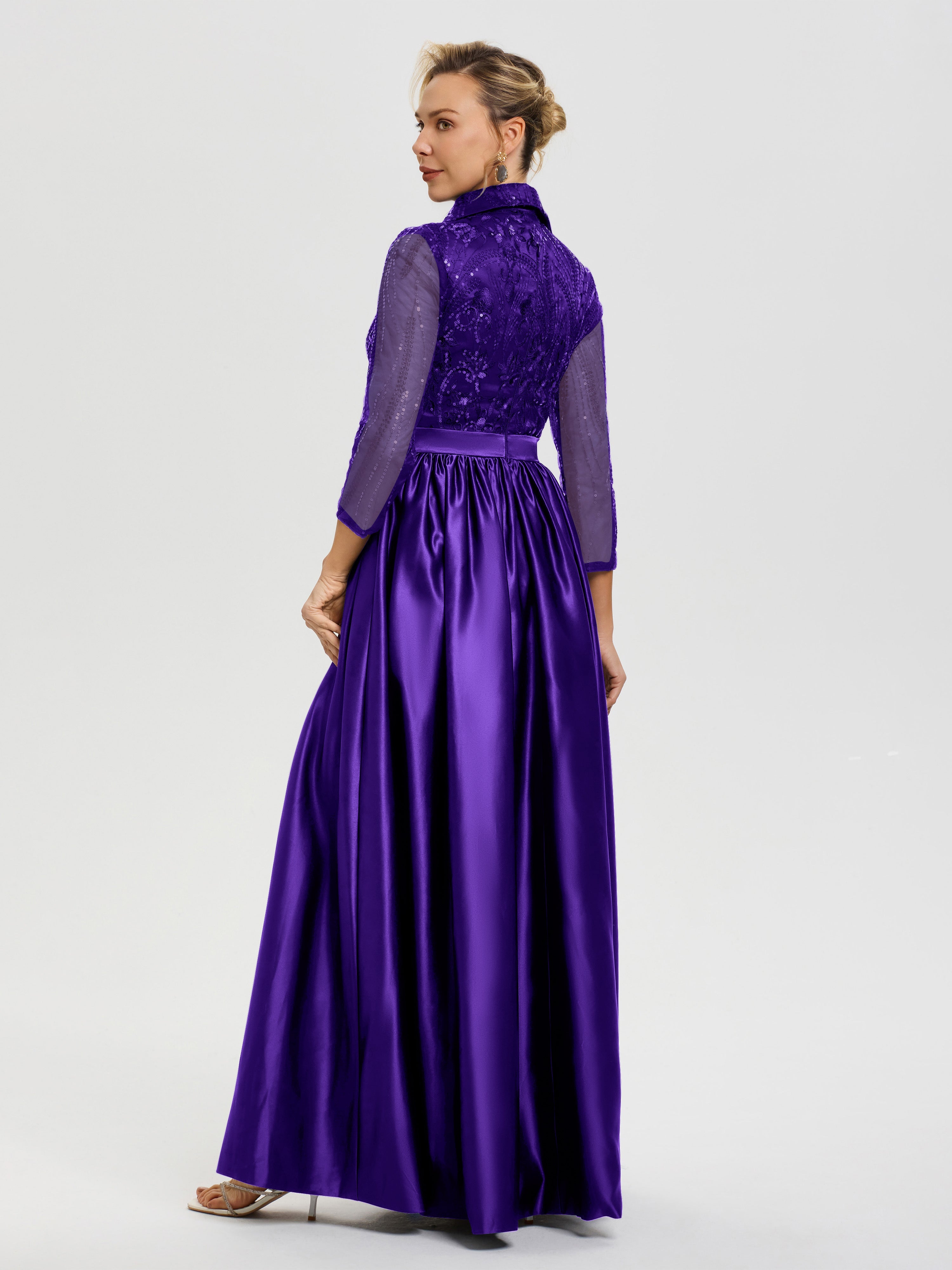 Robe De Mère De Mariée Régence Col V Satin & Dentelle Robe Mariage Mère De La Mariée