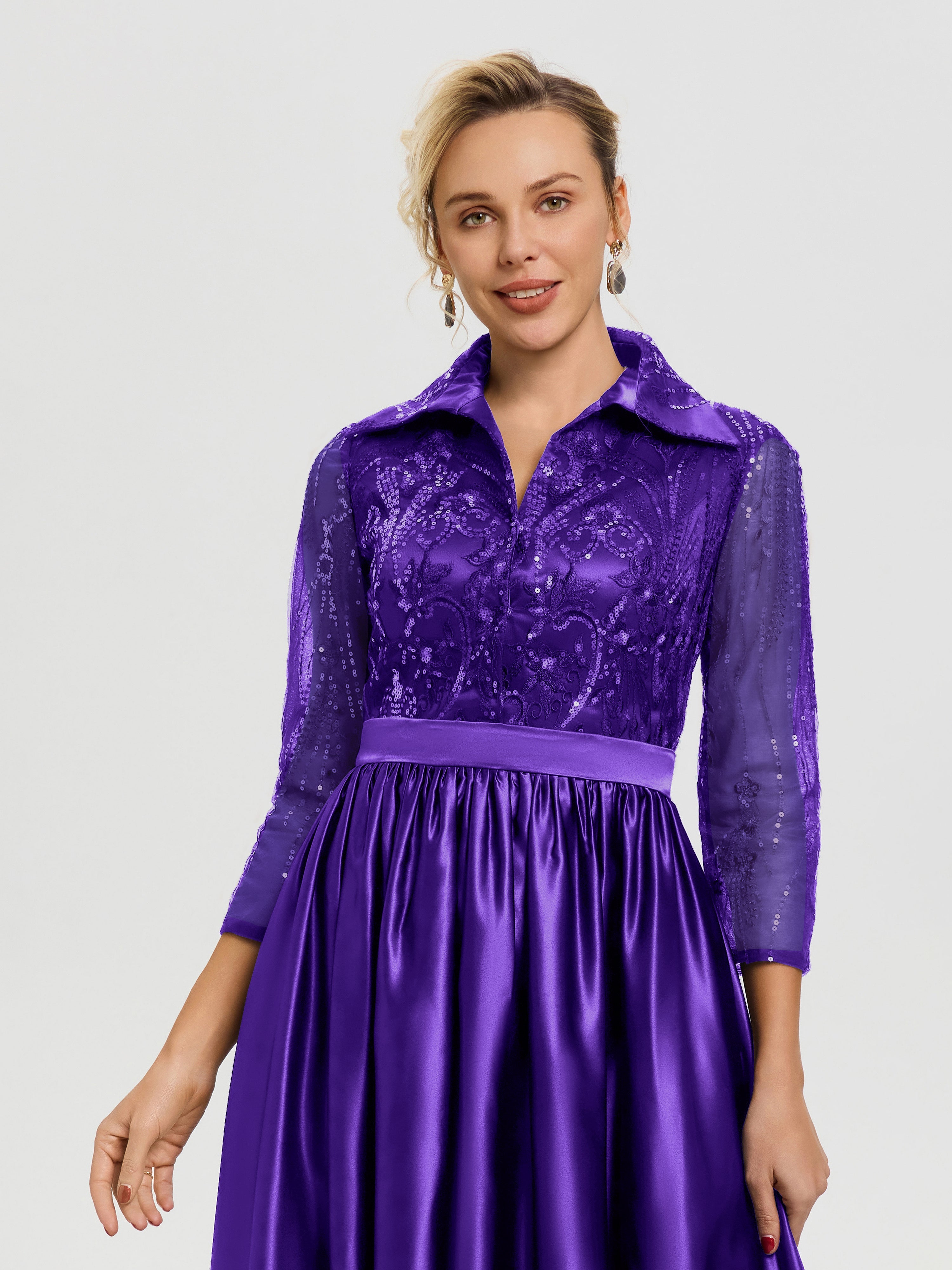 Robe De Mère De Mariée Régence Col V Satin & Dentelle Robe Mariage Mère De La Mariée