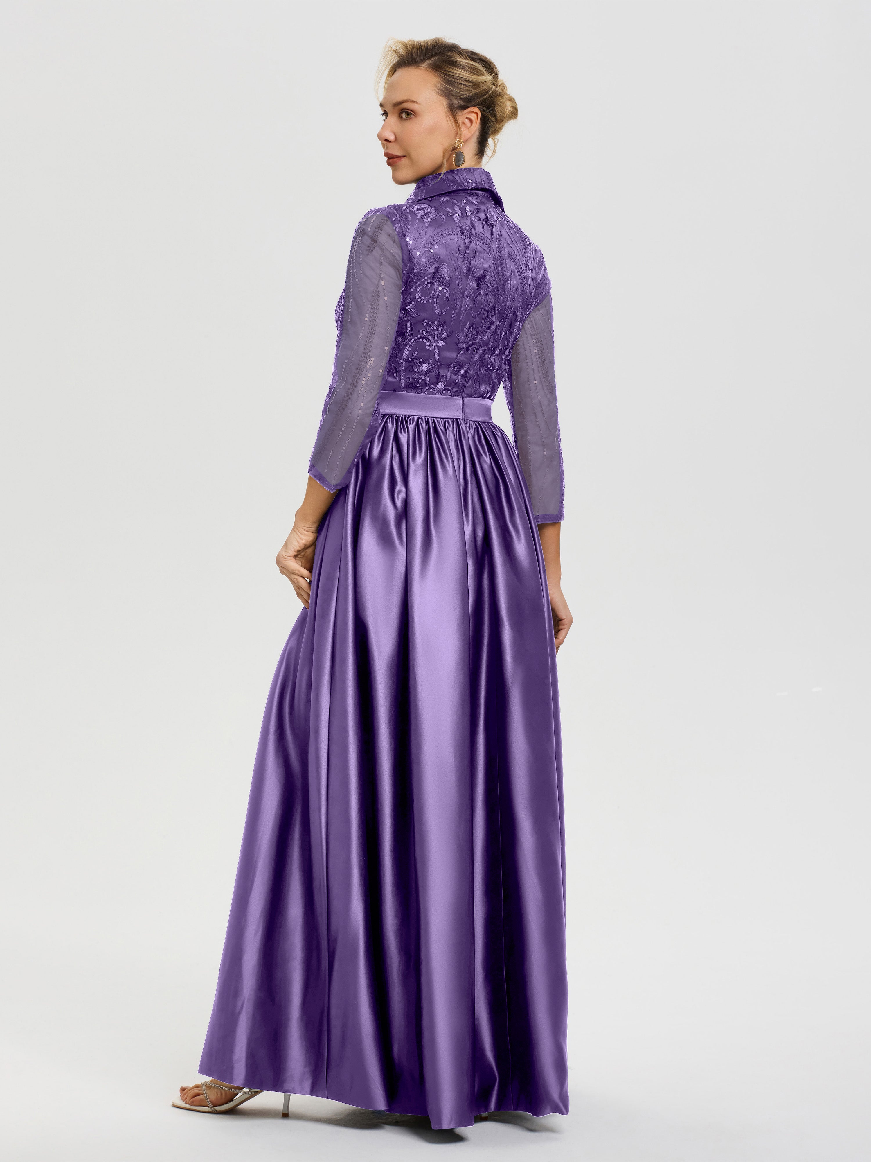 Robe De Cérémonie Mère Du Marié Tahiti Col V Satin & Dentelle Robe Mariage Mère De La Mariée
