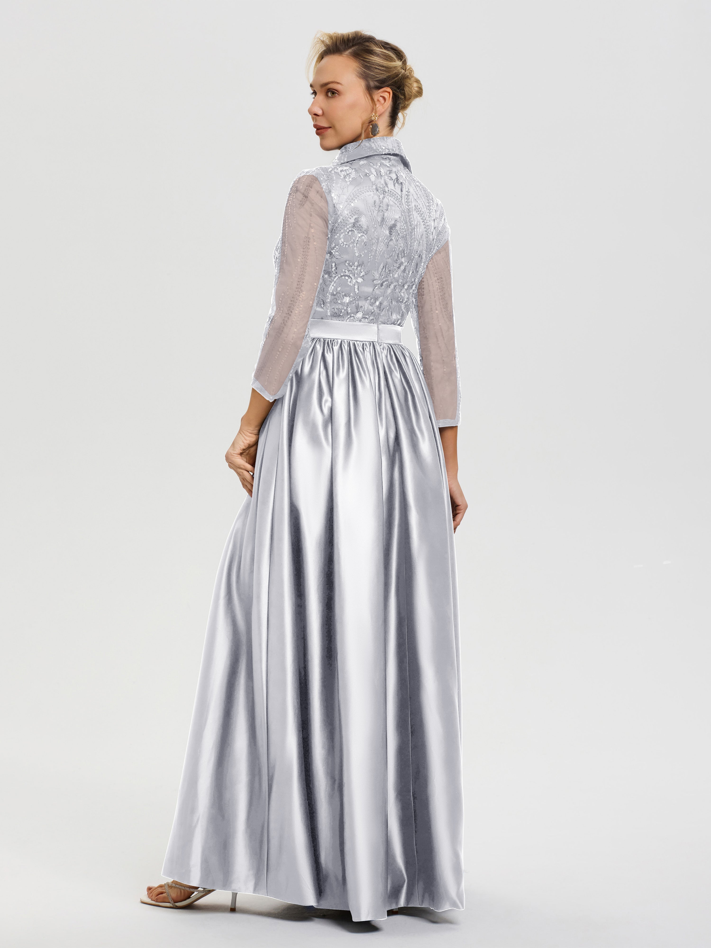 Tenue Mère De La Mariée Très Chic Blanc Col V Satin & Dentelle Robe Mariage Mère De La Mariée