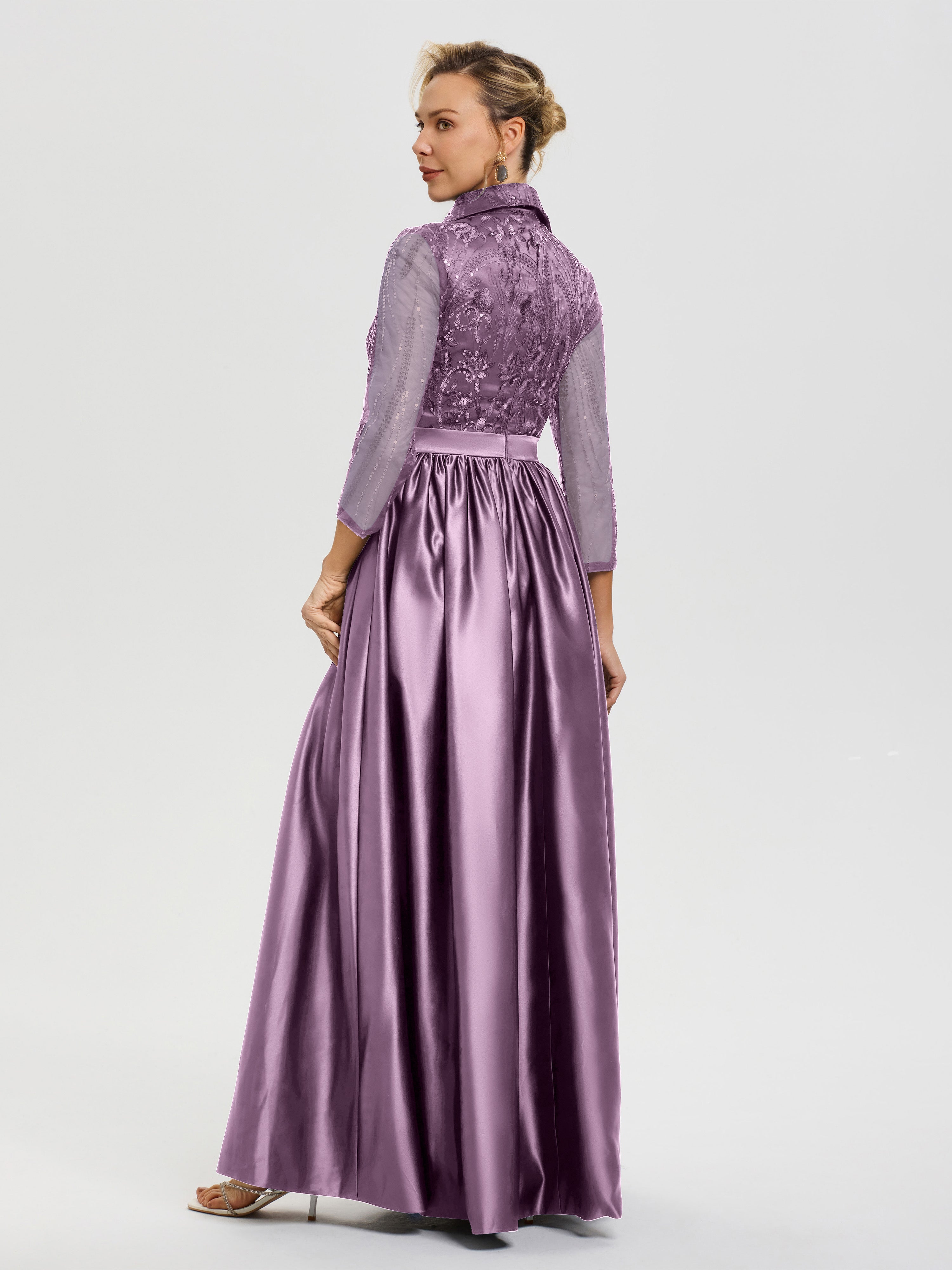 Tenue Mère De La Mariée Très Chic Glycine Col V Satin & Dentelle Robe Mariage Mère De La Mariée