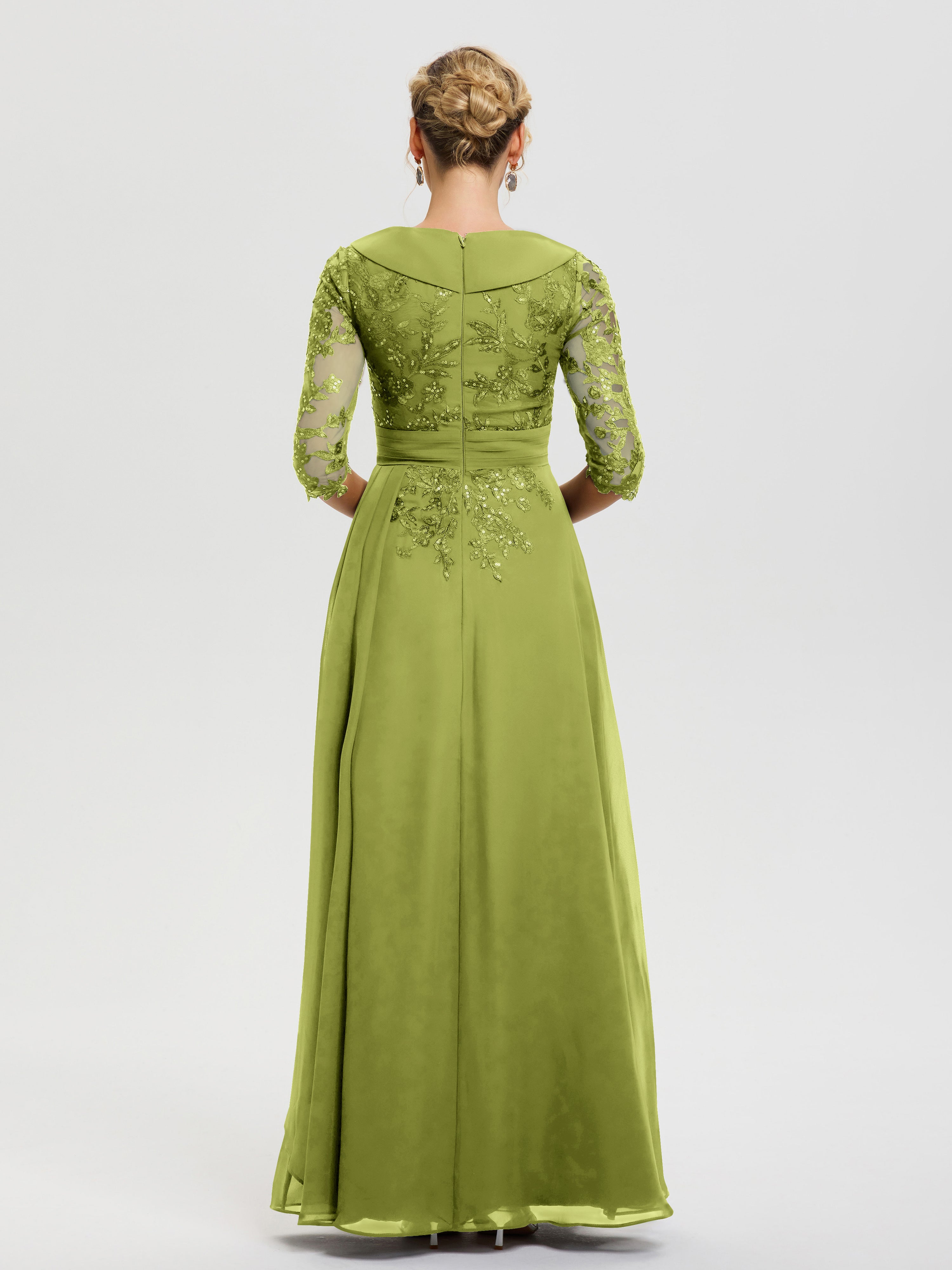 Robe Mère De La Mariée Chic Trefle Col V Mousseline&Dentelle robe cérémonie mère de la mariée