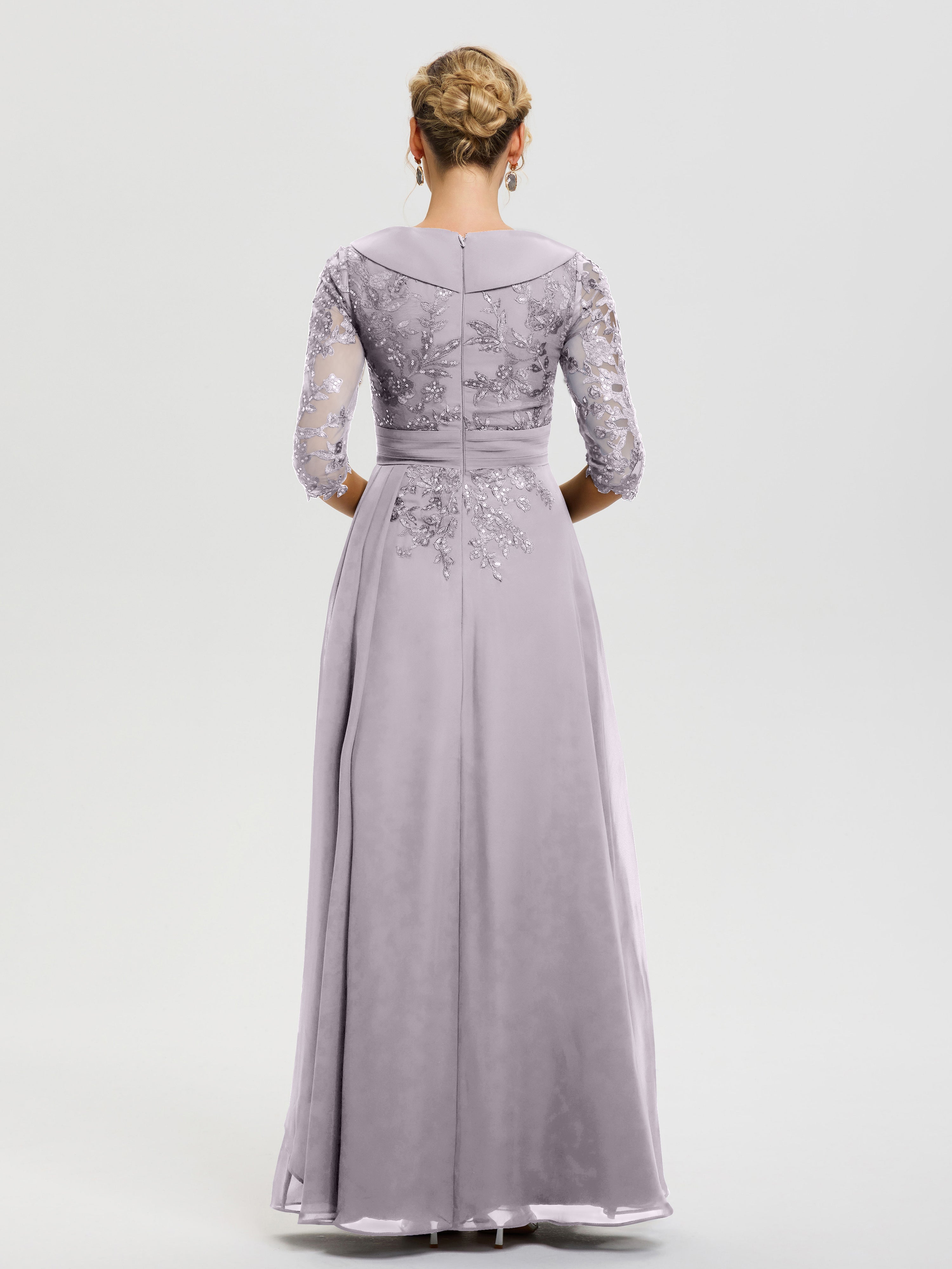 Robe Mère Marié Crepuscule Col V Mousseline&Dentelle Robe Cérémonie Mère De La Mariée