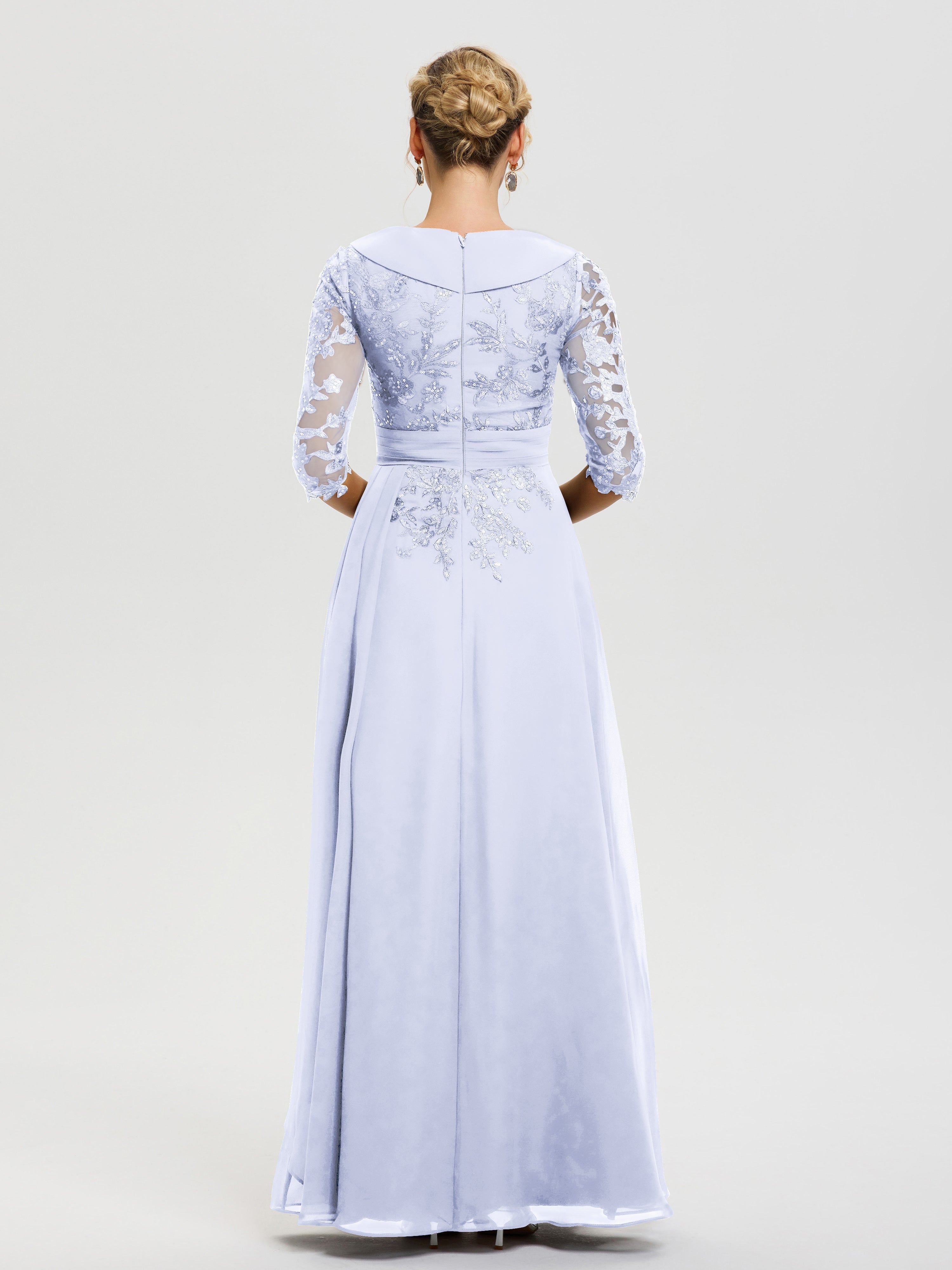 Robe Cérémonie Mère De La Mariée Lavande Col V Mousseline&Dentelle Robe Cérémonie Mère De La Mariée