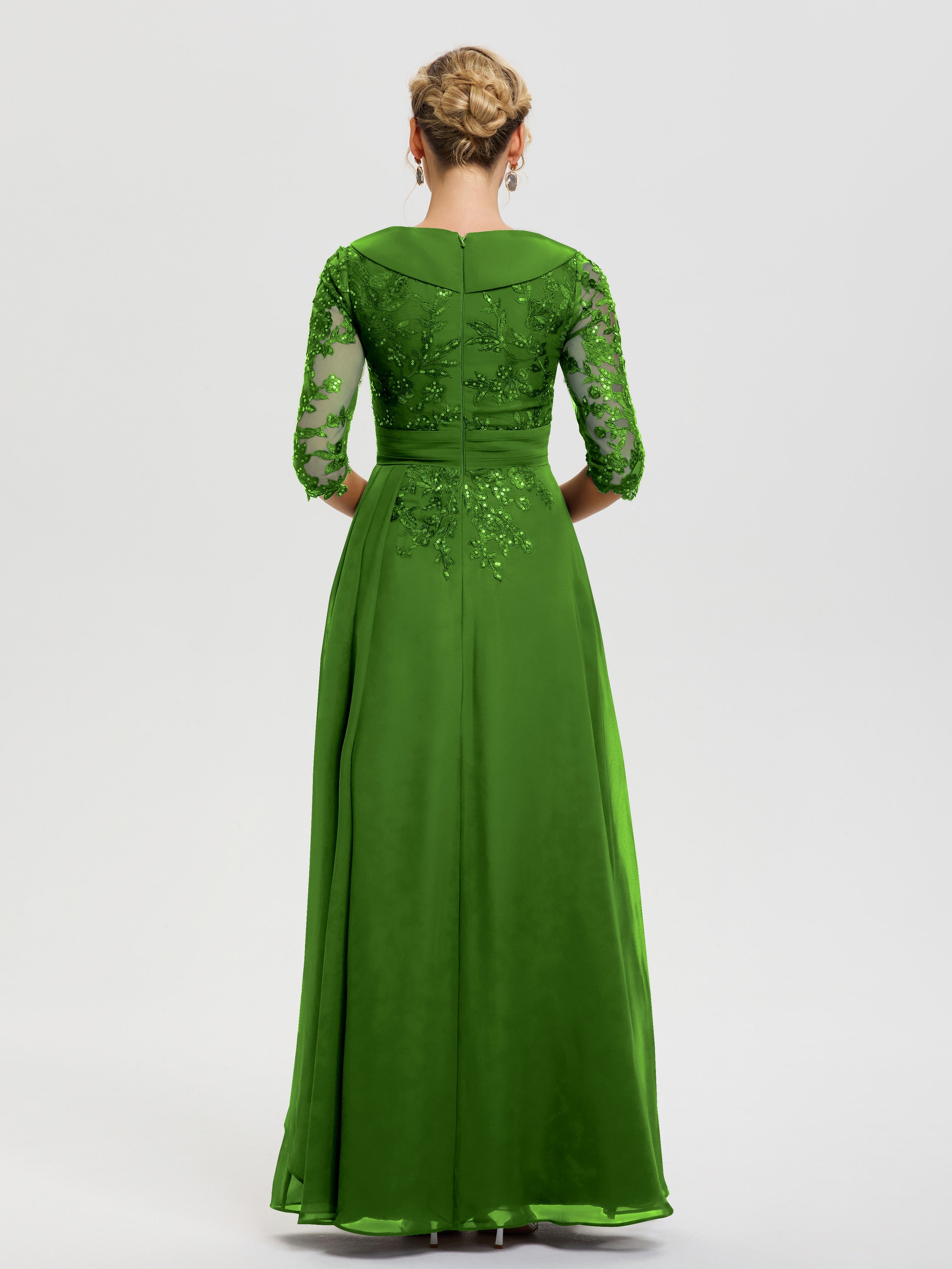 Robe Mère Marié Mousse Col V Mousseline&Dentelle Robe Cérémonie Mère De La Mariée