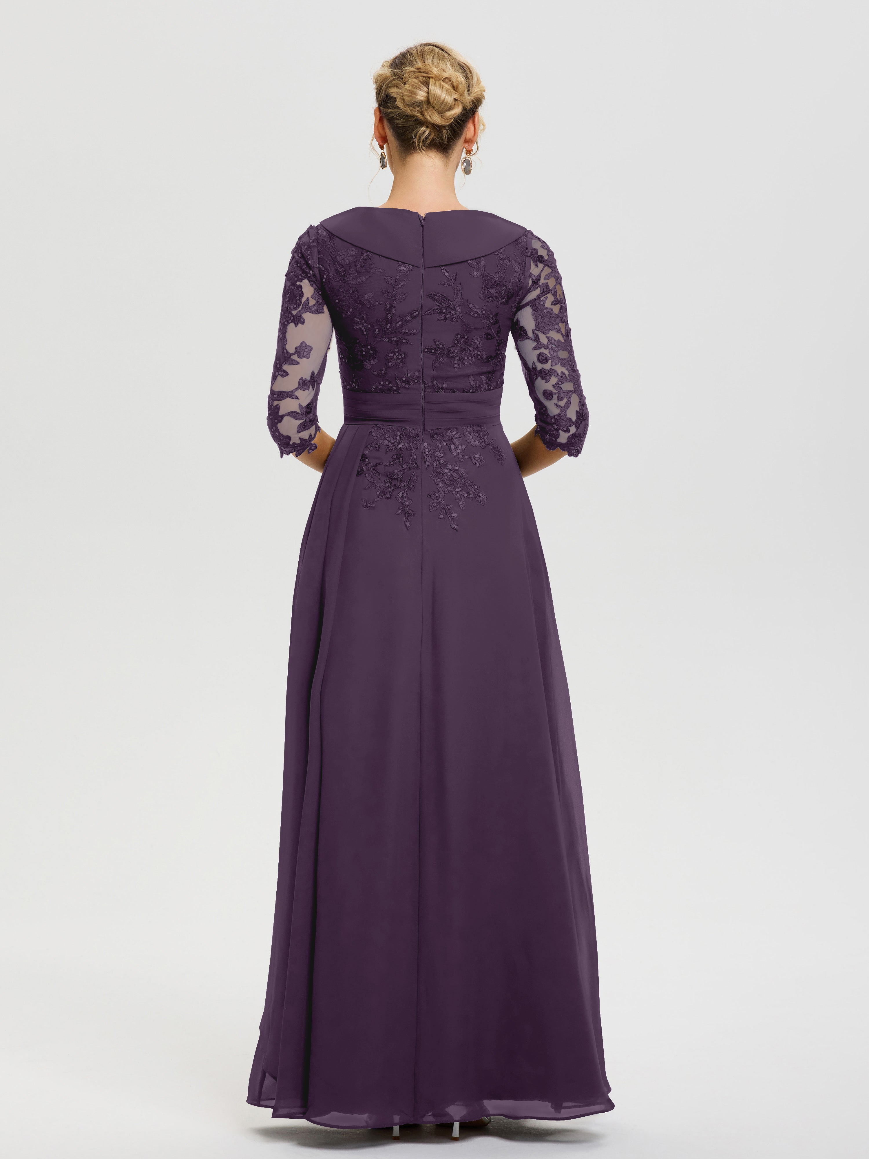 Robe Cérémonie Mère De La Mariée Plum Col V Mousseline&Dentelle Robe Cérémonie Mère De La Mariée