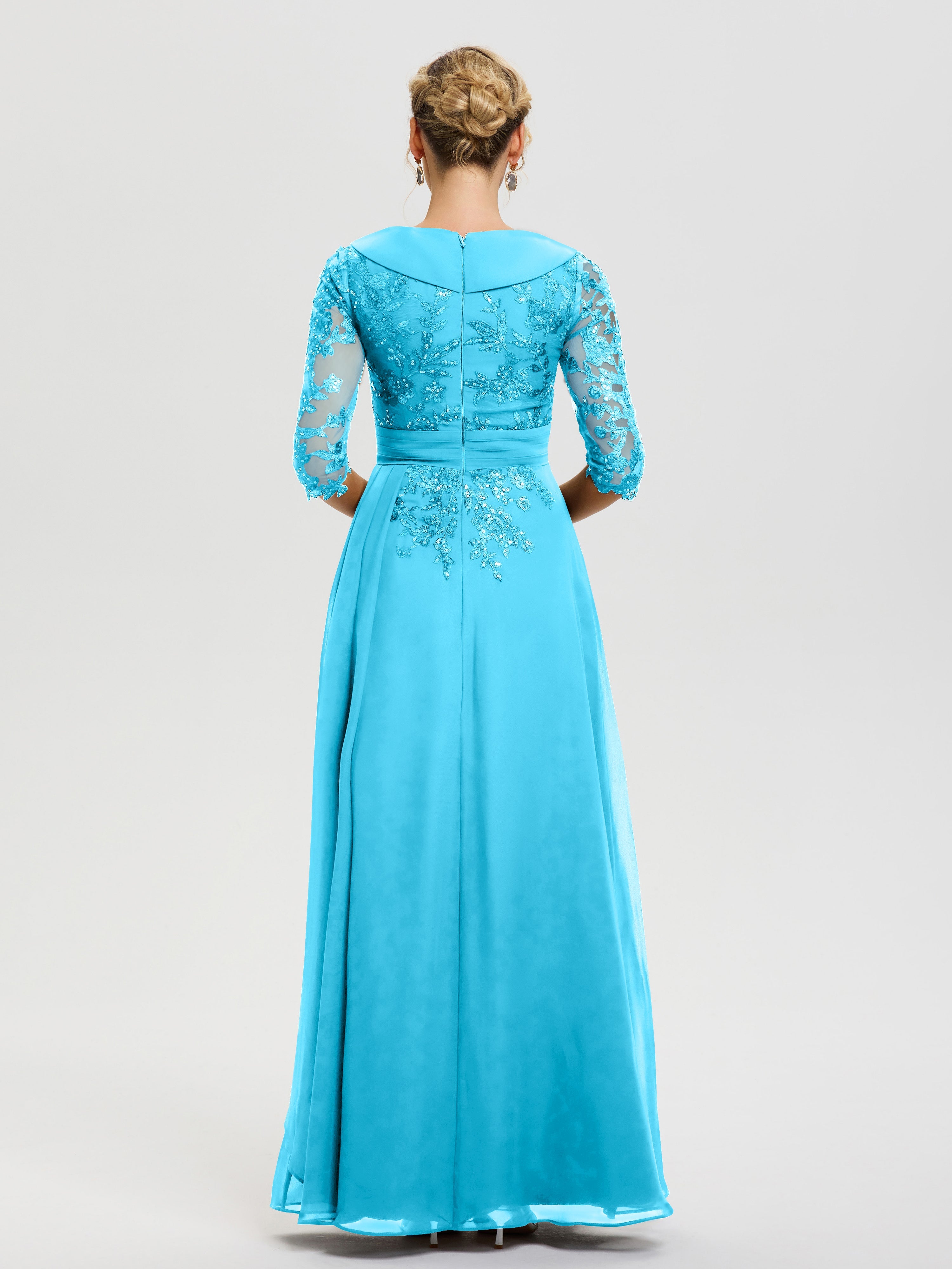 Robe Cérémonie Mère De La Mariée Piscine Col V Mousseline&Dentelle Robe Cérémonie Mère De La Mariée