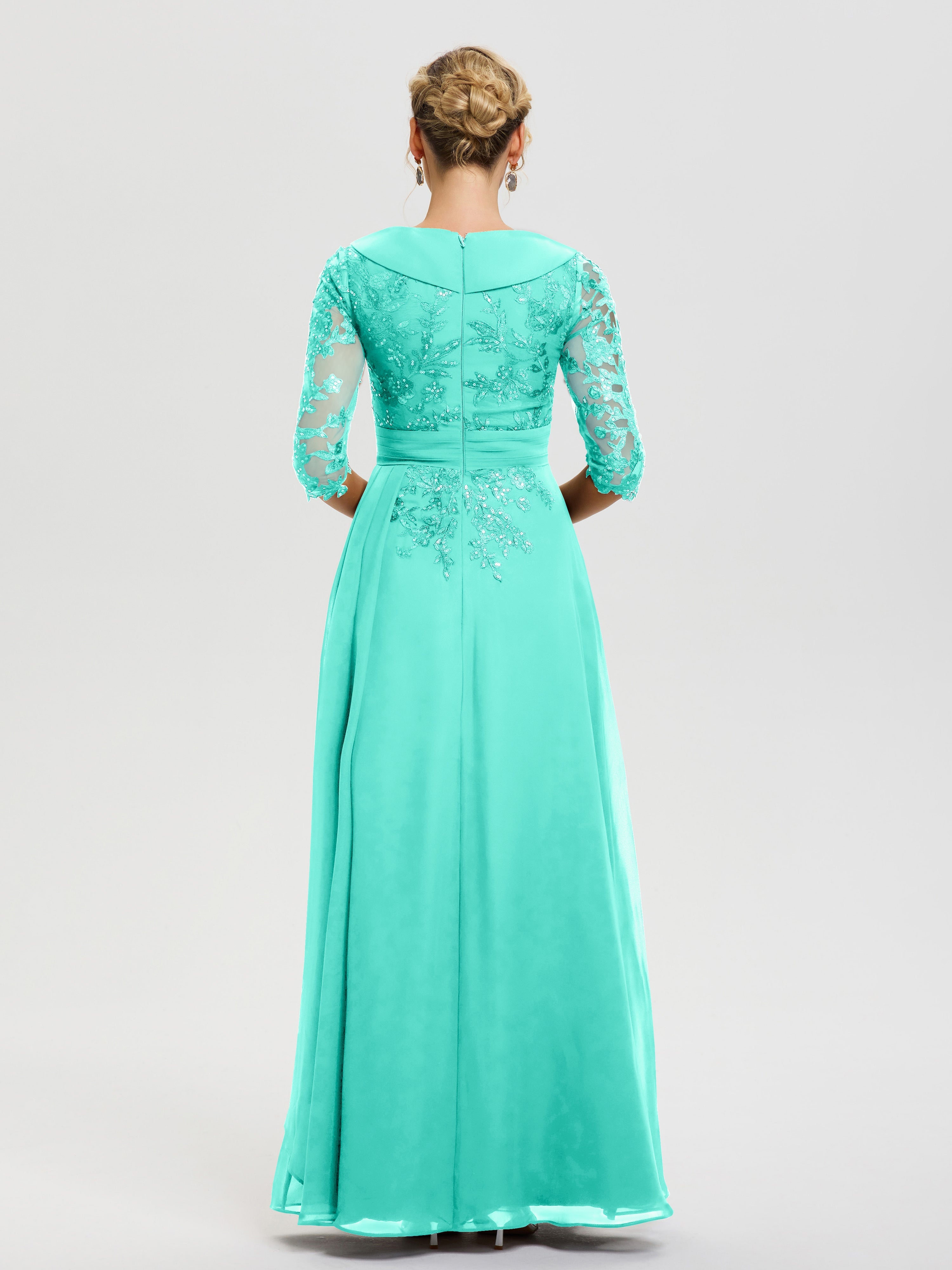 Robe Mère Mariee Spa Col V Mousseline&Dentelle Robe Cérémonie Mère De La Mariée