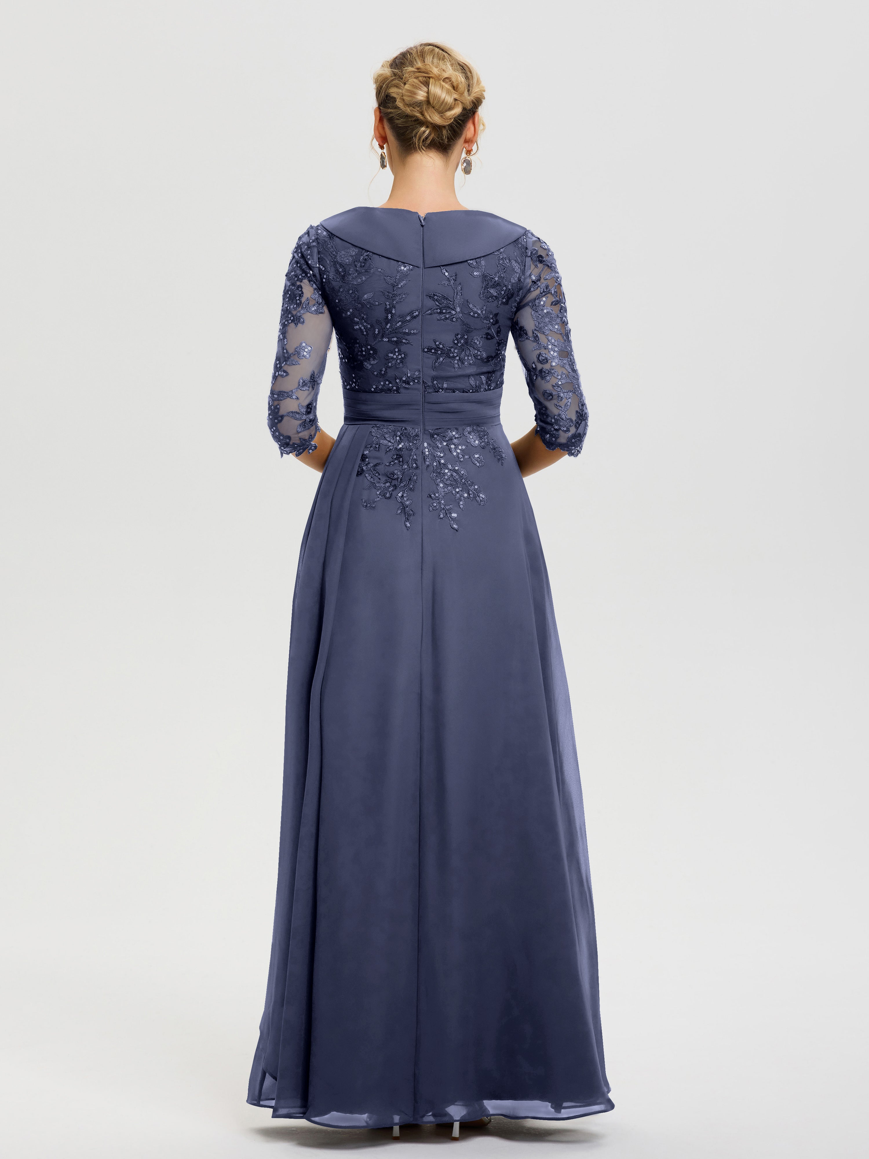 Robe Mère Marié Orageux Col V Mousseline&Dentelle Robe Cérémonie Mère De La Mariée