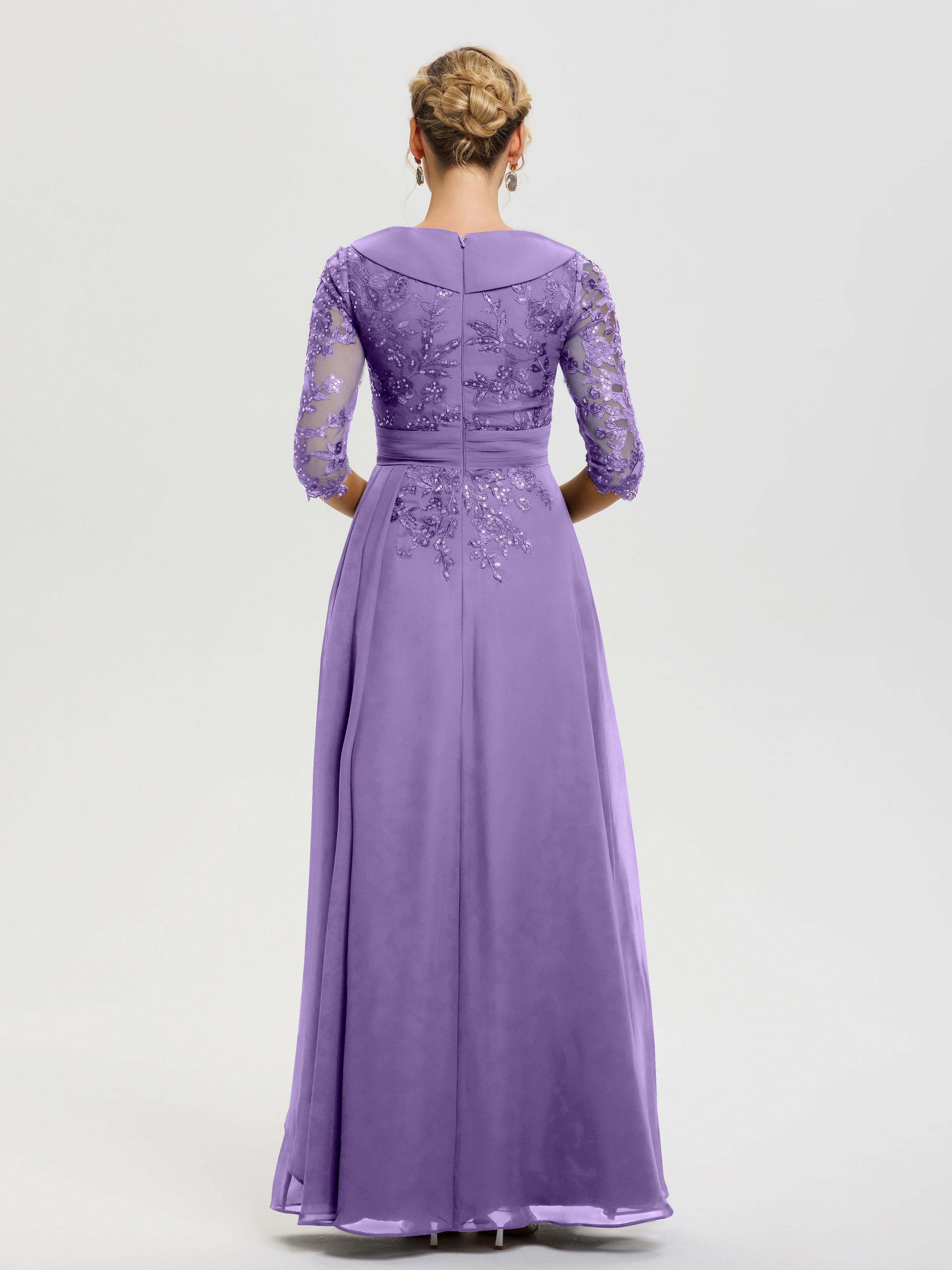 Robe Cérémonie Mariage Mère Du Marié Tahiti Col V Mousseline&Dentelle Robe Cérémonie Mère De La Mariée
