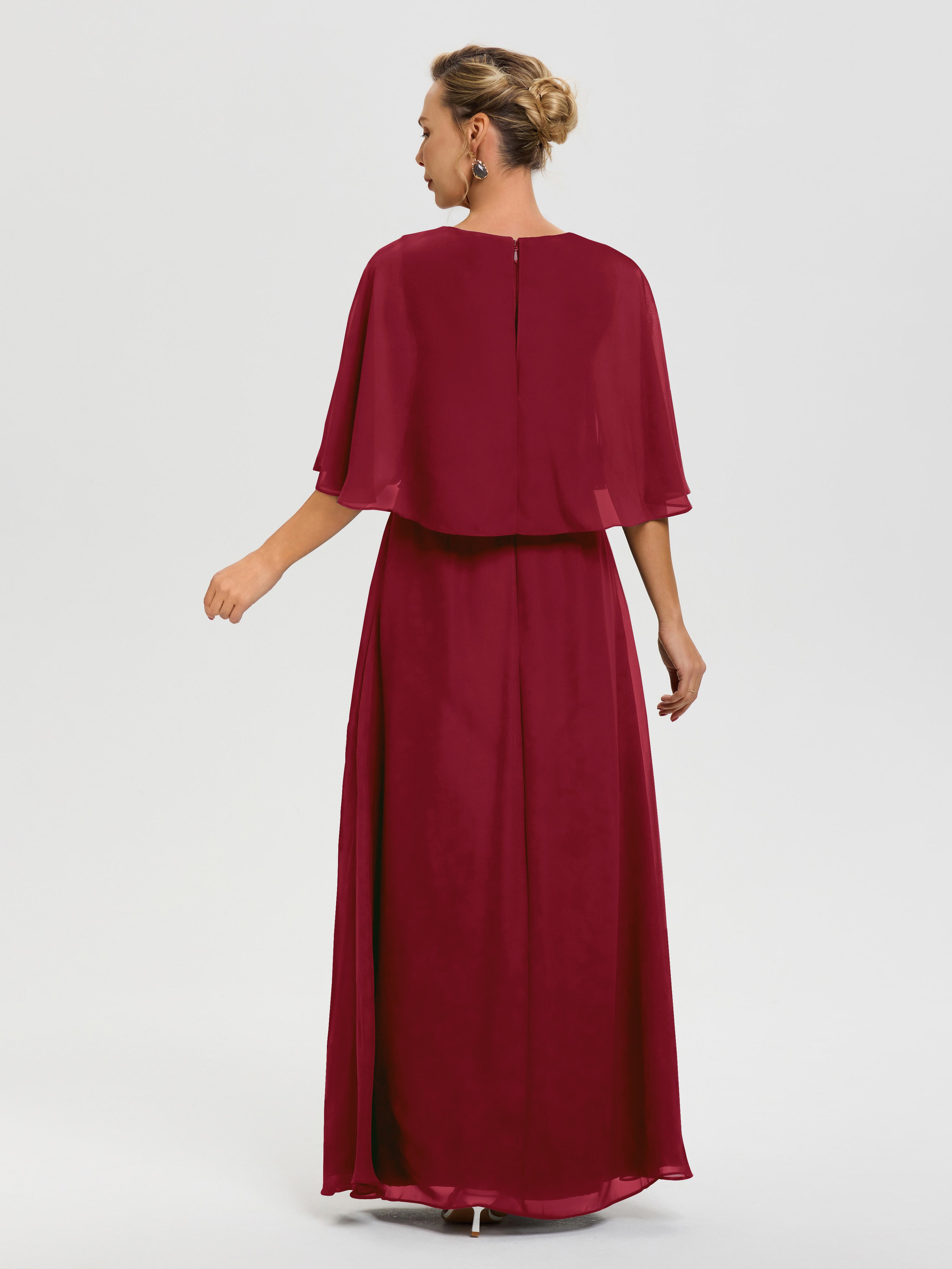 Robe Mere Mariee Bordeaux Col V Mousseline Demi Manches Robe De Mère Du Marié
