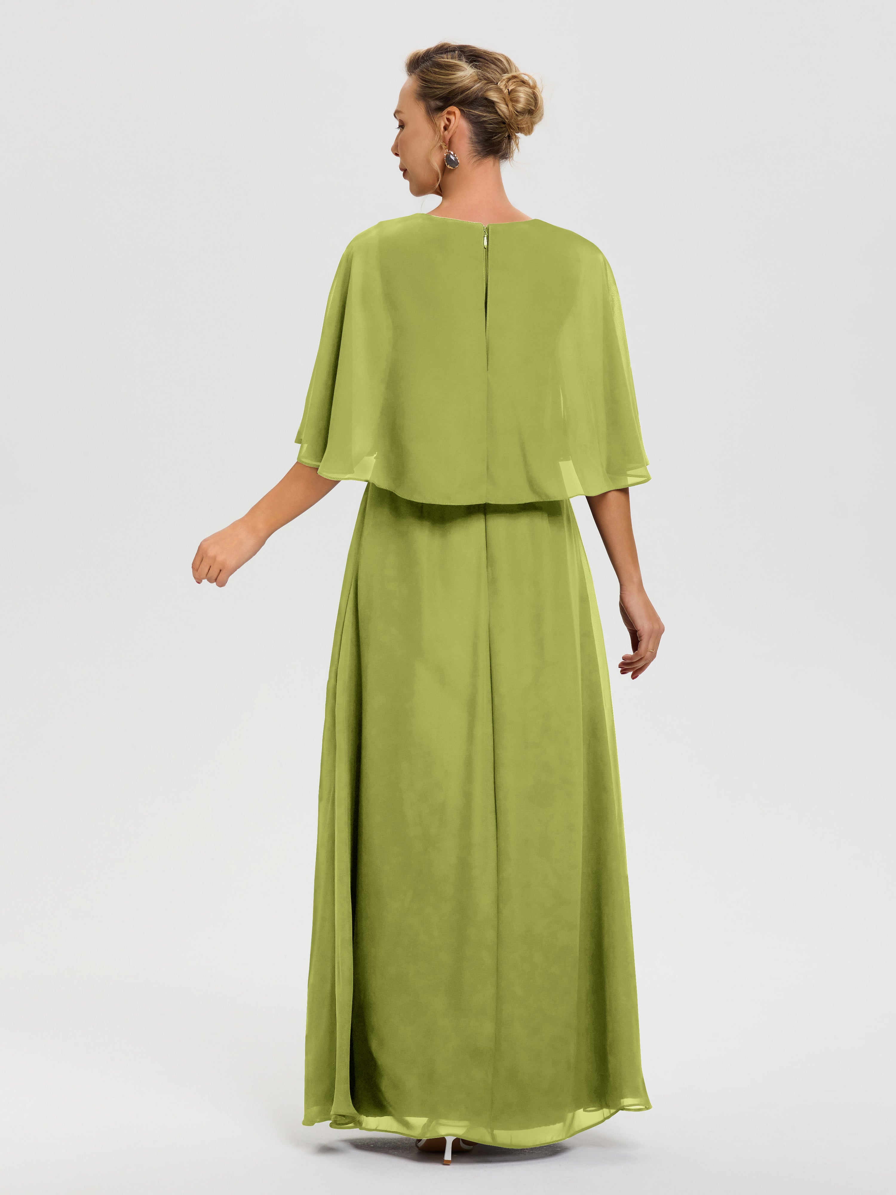 Robe Mère Marié Trèfle Col V Mousseline Demi Manches Robe De Mère Du Marié