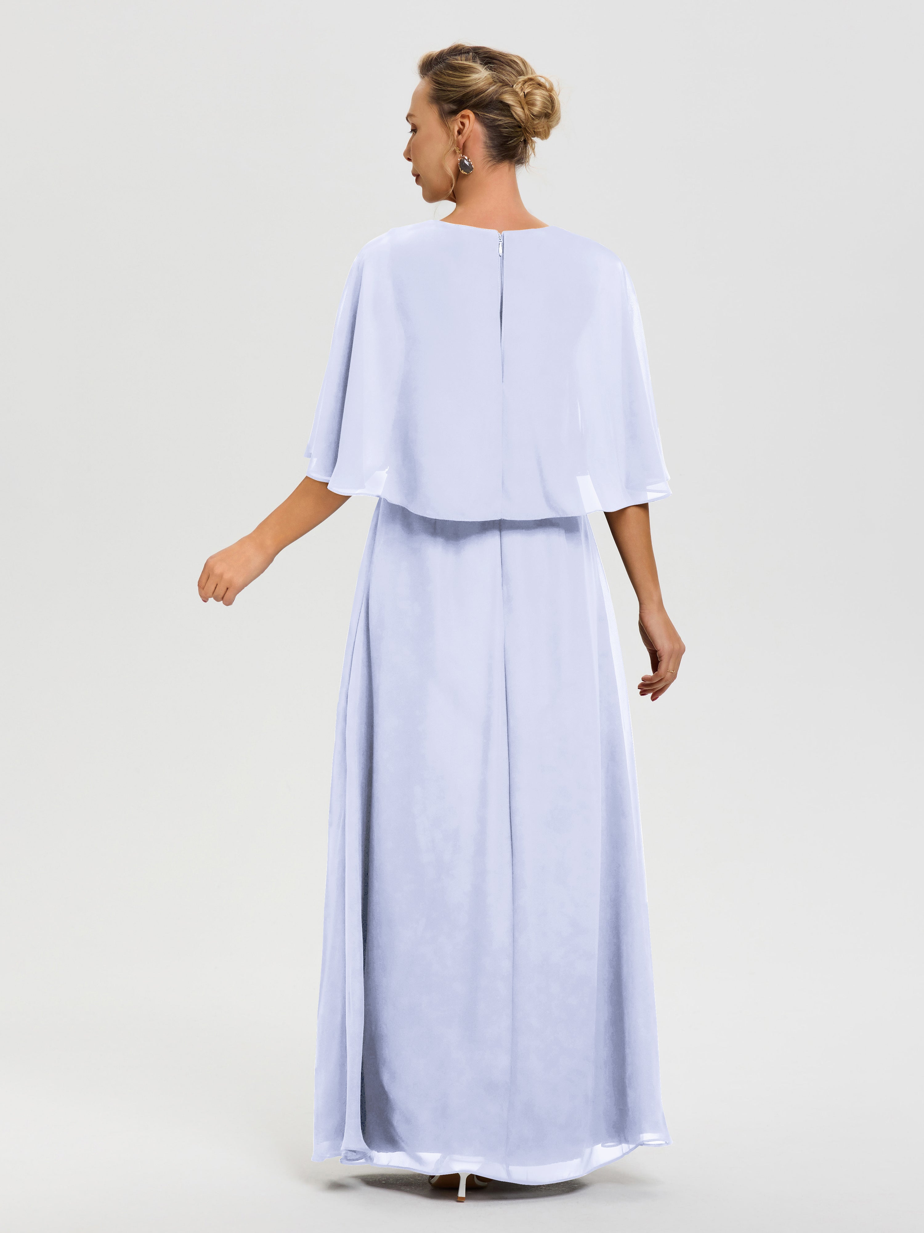 Robe Mariage Mère De La Mariée Lavande Col V Mousseline Demi Manches Robe De Mère Du Marié