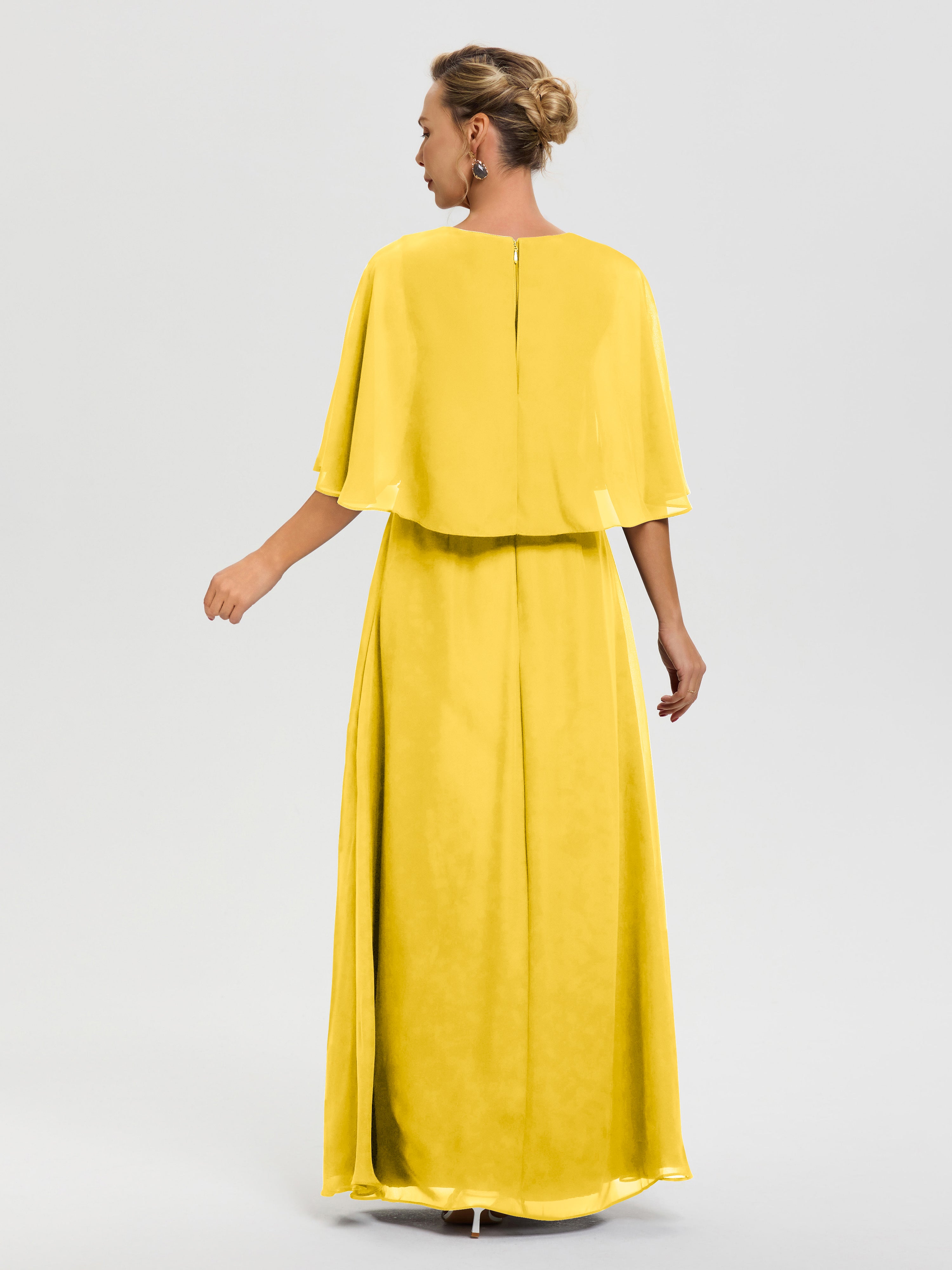 Robe Mère De Marié Souci Col V Mousseline Demi Manches Robe De Mère Du Marié