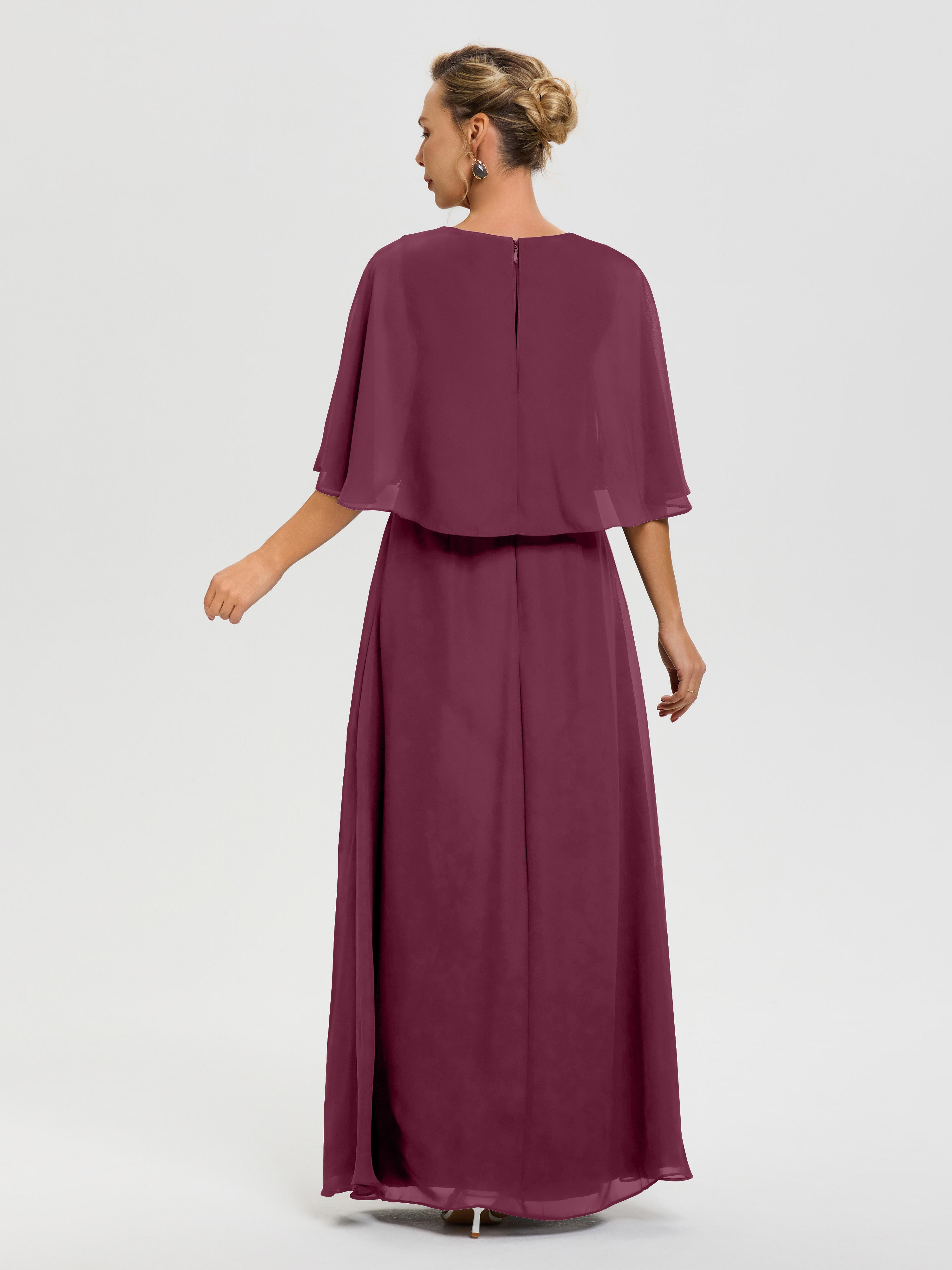 Robe Mariage Mère De La Mariée Mure Col V Mousseline Demi Manches Robe De Mère Du Marié