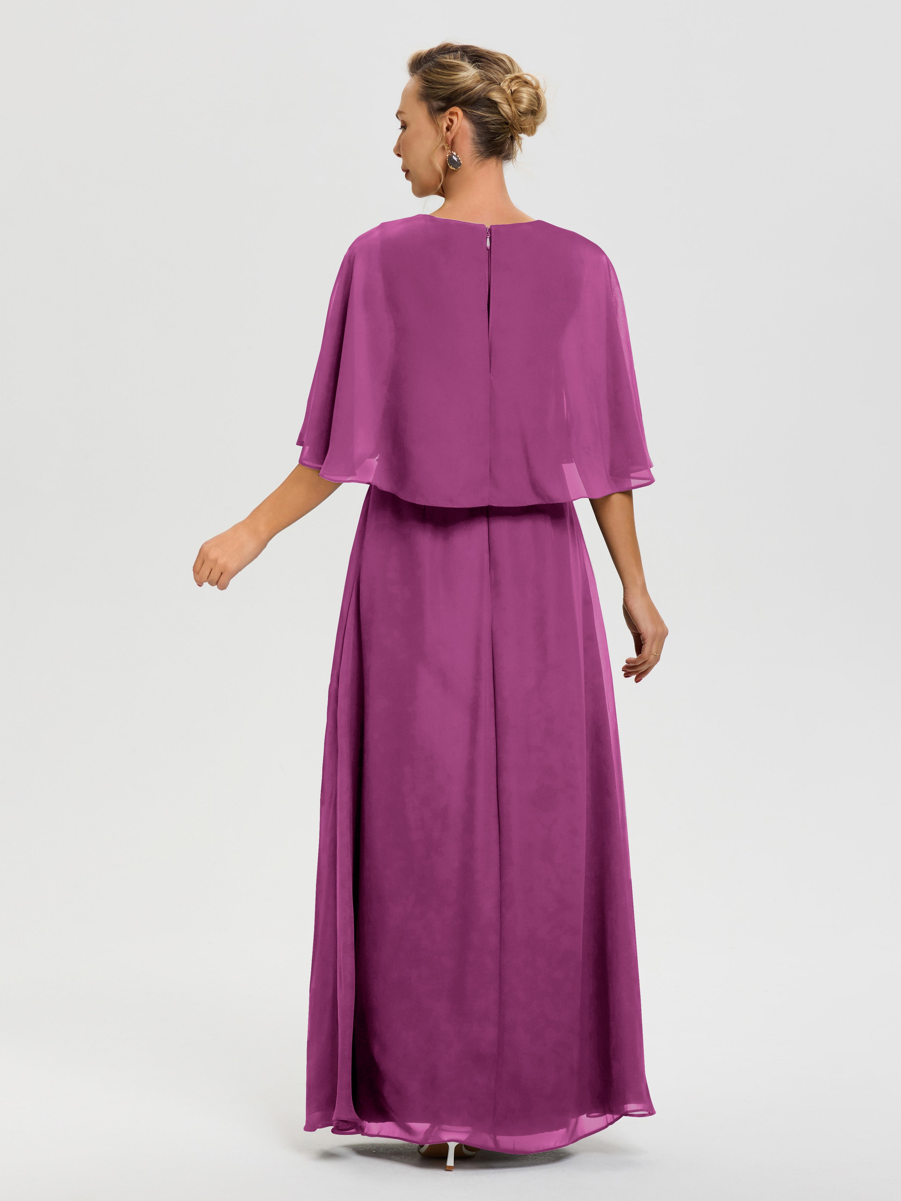 Robe Mariage Mère De La Mariée Orchidée Col V Mousseline Demi Manches Robe De Mère Du Marié