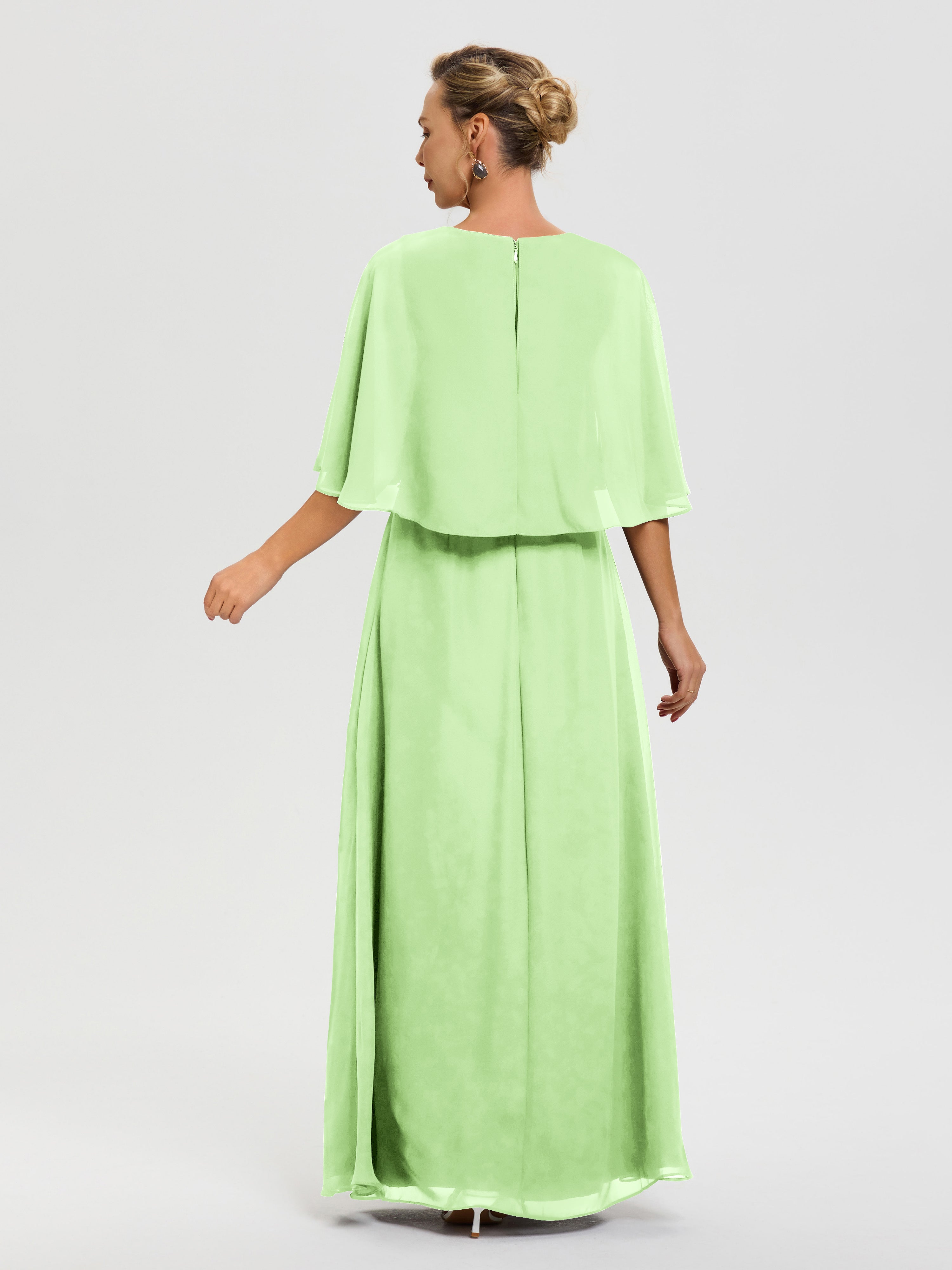 Robe Mère De Marié Sauge Col V Mousseline Demi Manches Robe De Mère Du Marié