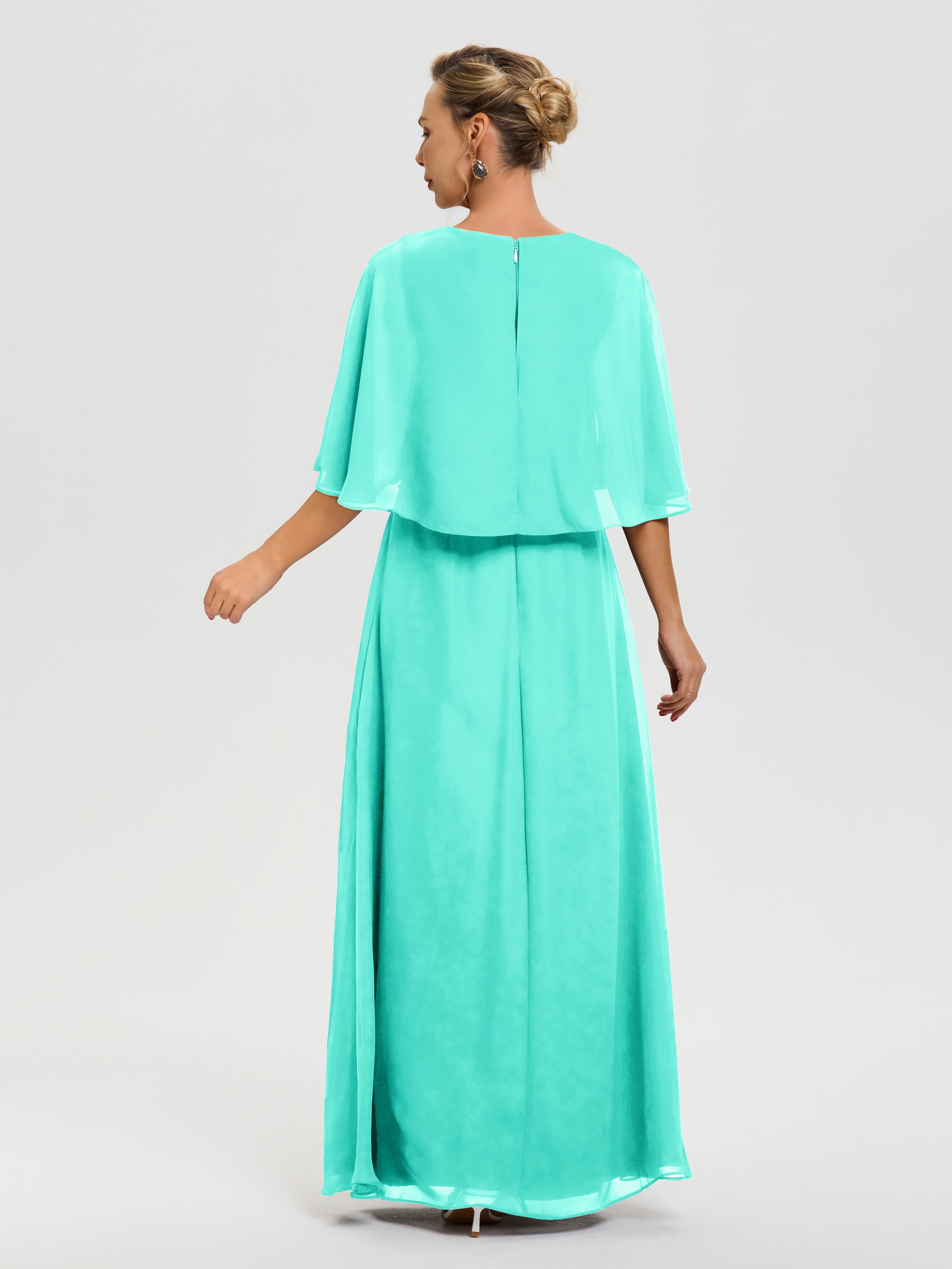 Robe Mère De Marié Spa Col V Mousseline Demi Manches Robe De Mère Du Marié