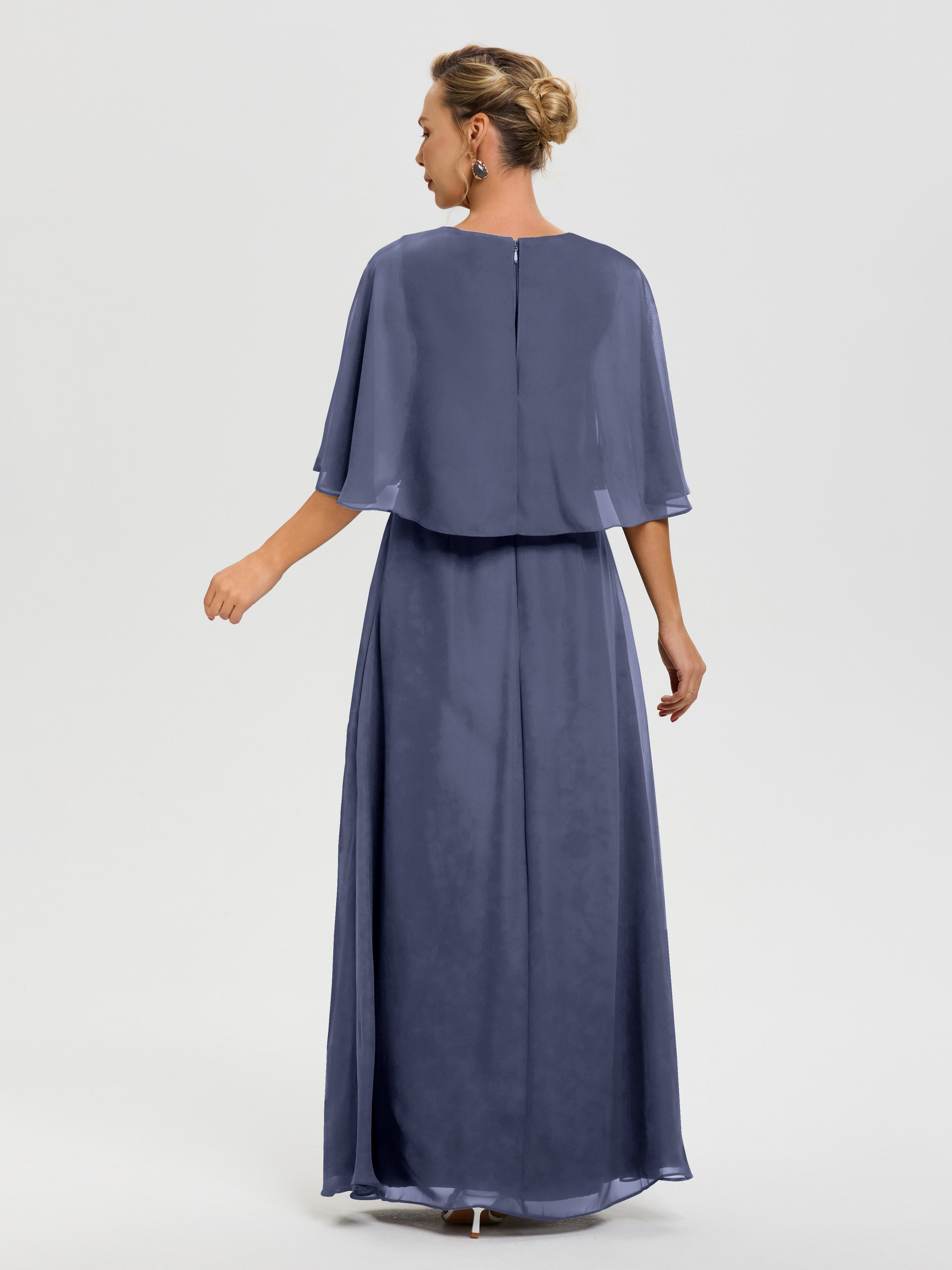 Robe Cérémonie Mariage Mère Du Marié Orageux Col V Mousseline Demi Manches Robe De Mère Du Marié