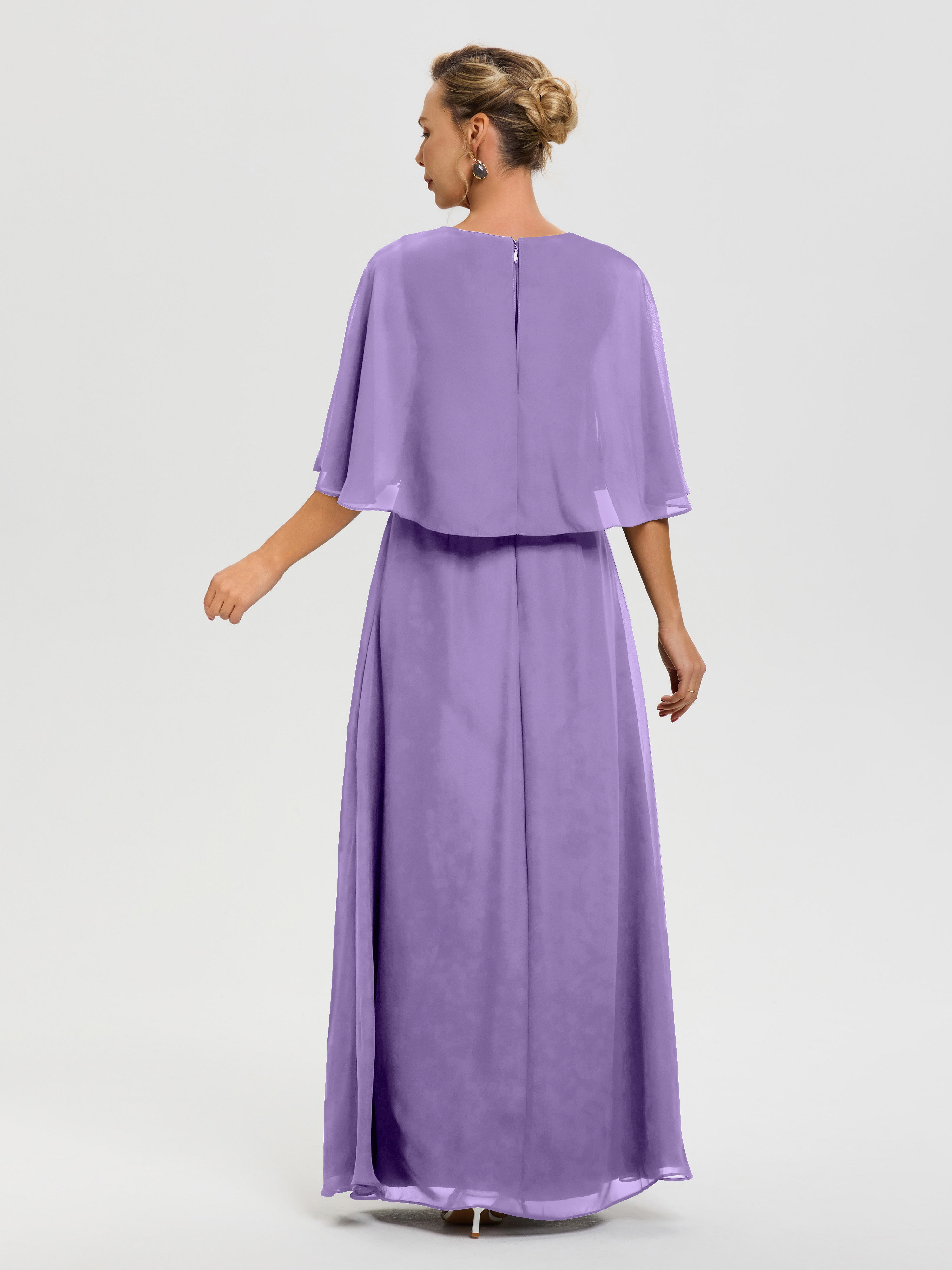 Robe Mère De La Mariée Chic Tahiti Col V Mousseline Demi Manches Robe De Mère Du Marié