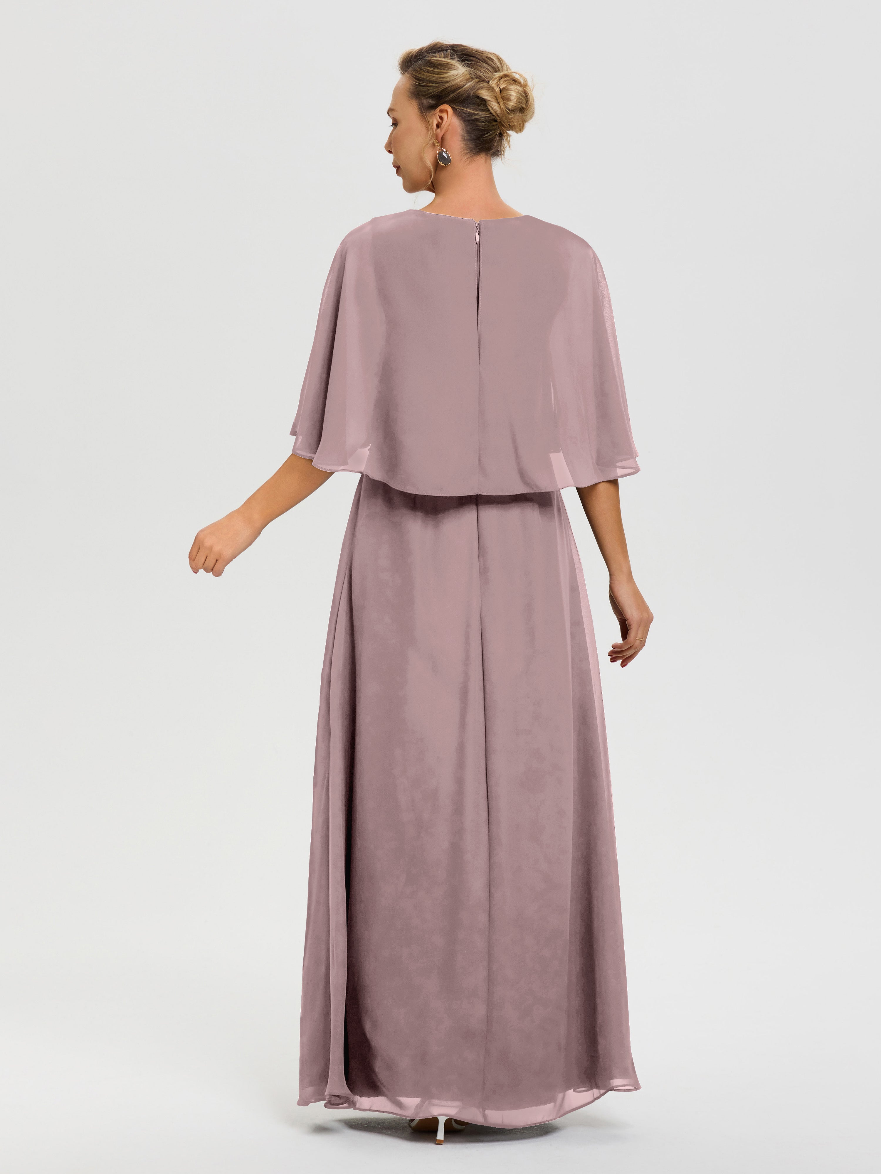 Robe Mère De La Mariée Chic Vintage Mauve Col V Mousseline Demi Manches Robe De Mère Du Marié