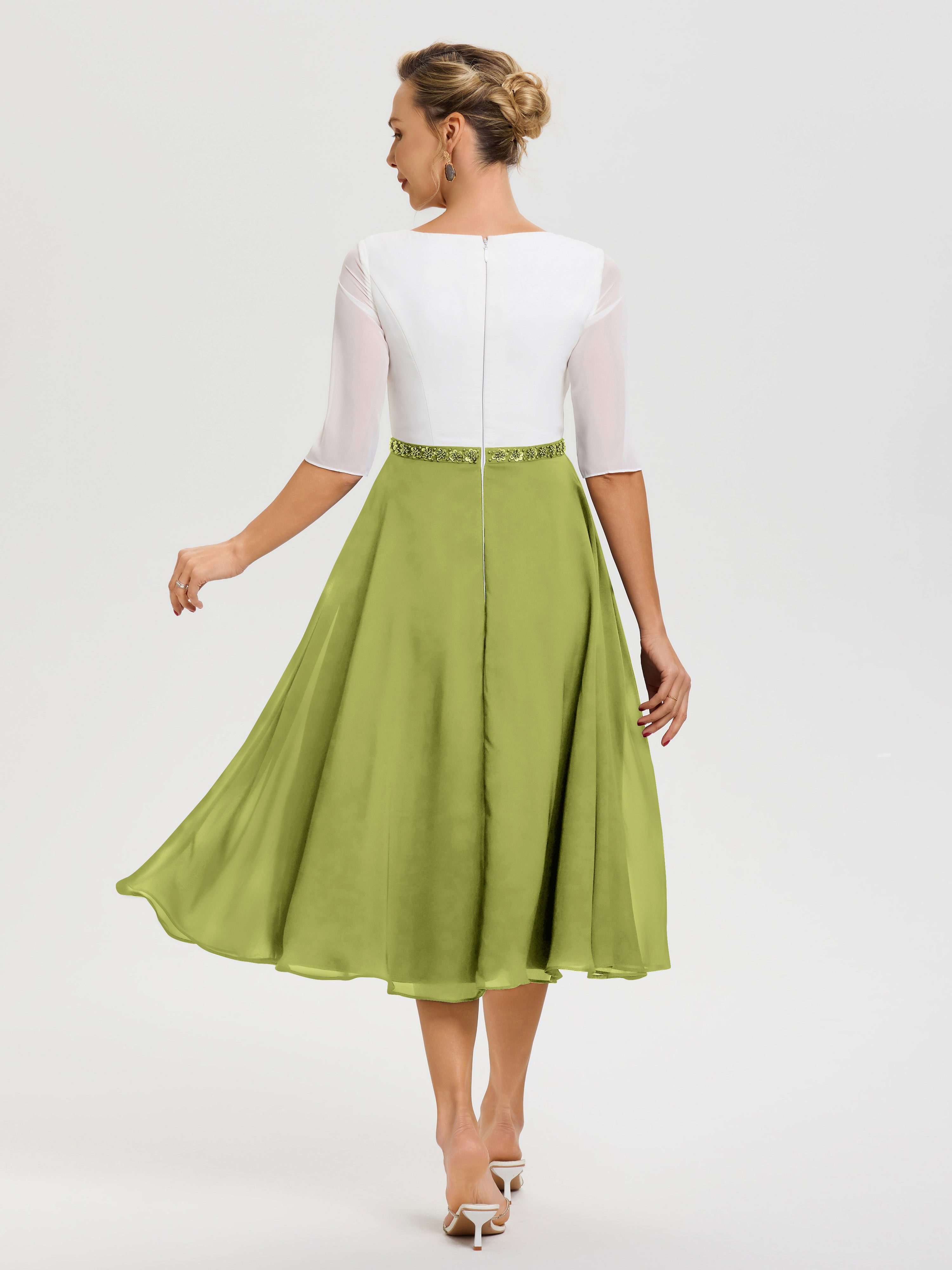 Robe Mère De La Marié Trèfle Col V Mousseline & Dentelle Demi Manches Robe De La Mère Du Marié