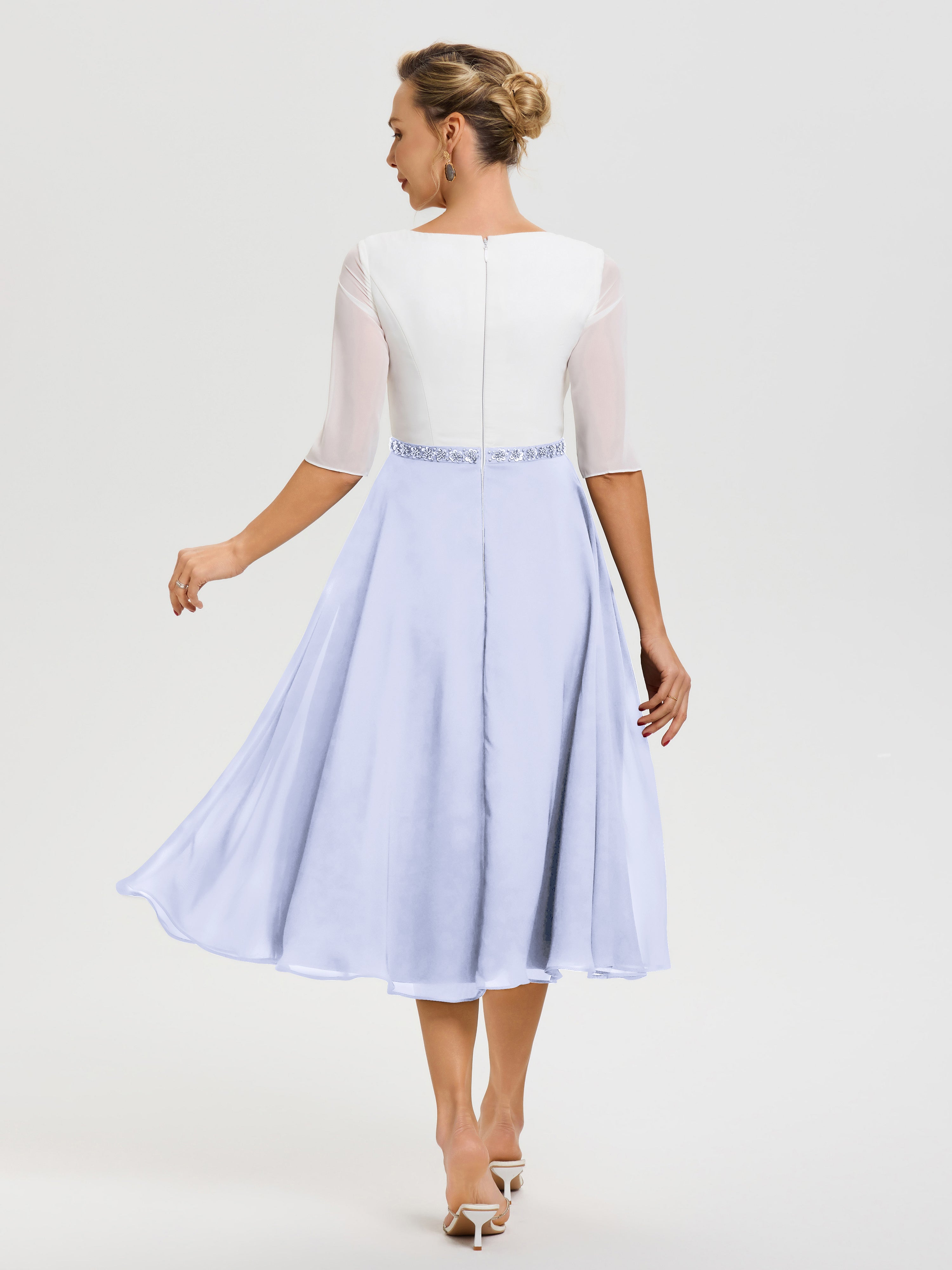 Robe Mariage Mère Du Marié Lavande Col V Mousseline & Dentelle Demi Manches Robe De La Mère Du Marié