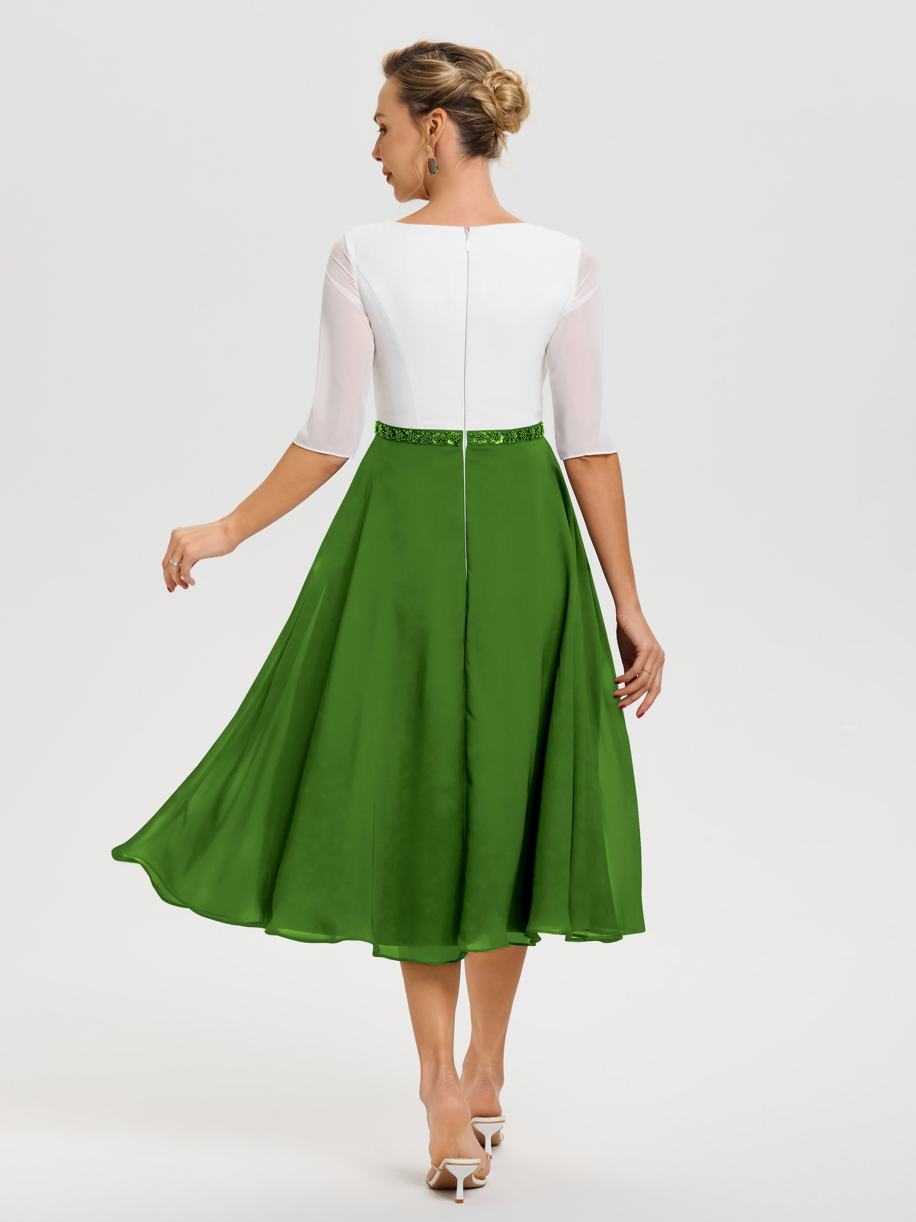 Robe Mère De La Mariée Chic Mousse Col V Mousseline & Dentelle Demi Manches Robe De La Mère Du Marié