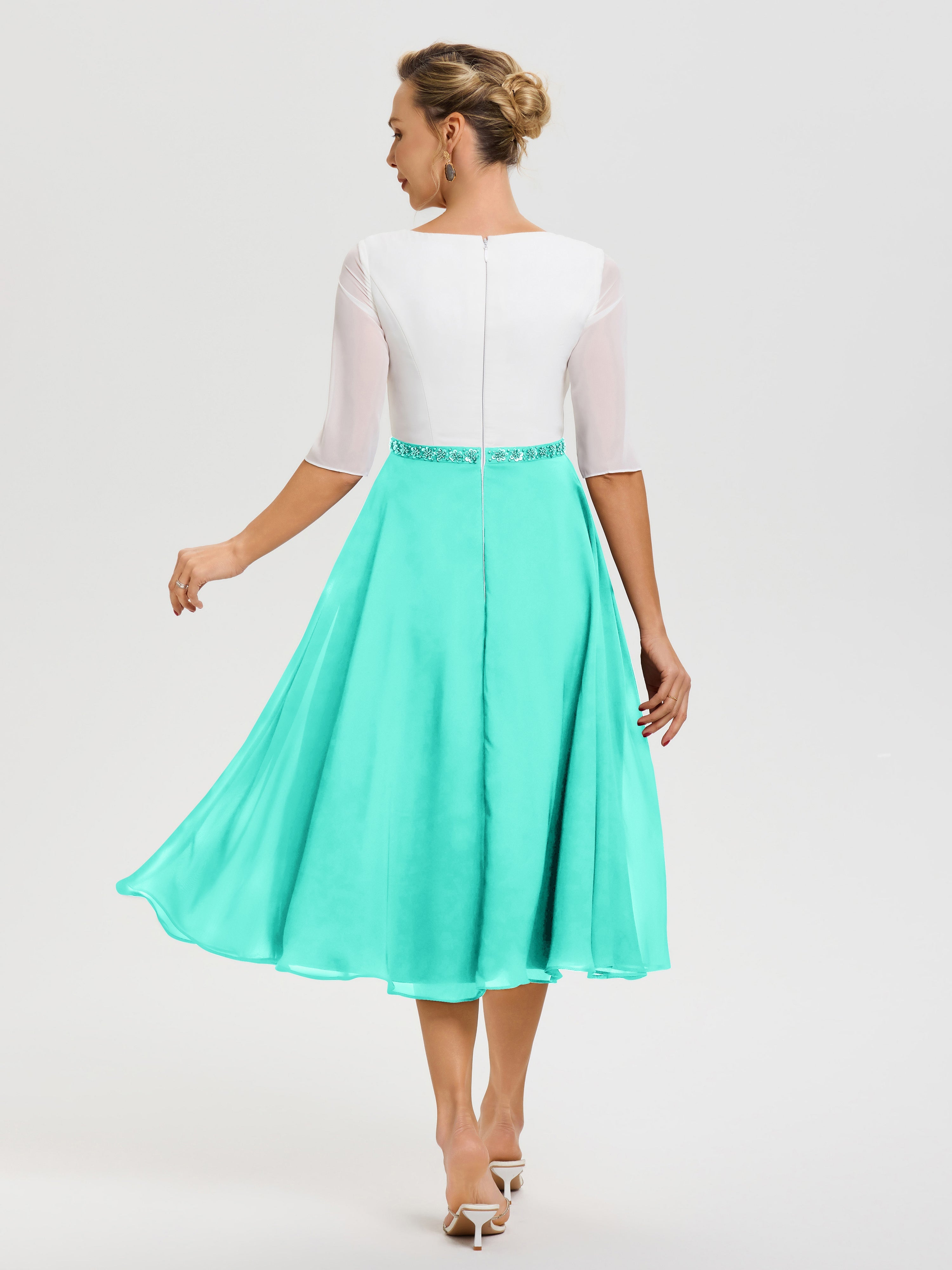 Robe Chic Mère De La Mariée Spa Col V Mousseline & Dentelle Demi Manches Robe De La Mère Du Marié