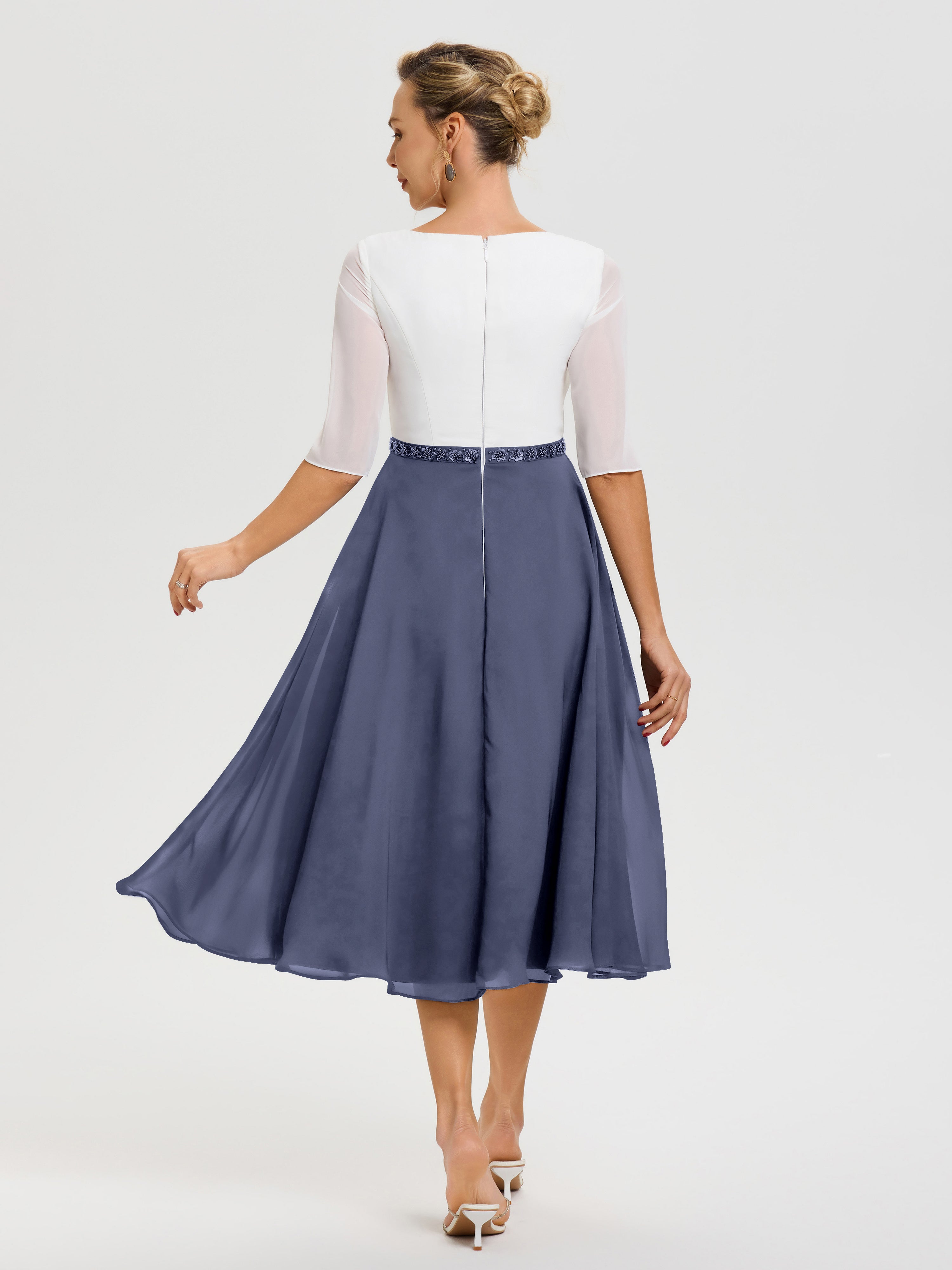 Robe Mère De La Mariée Chic Orageux Col V Mousseline & Dentelle Demi Manches Robe De La Mère Du Marié
